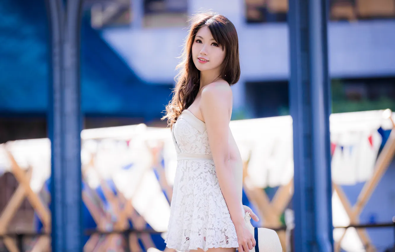 Photo wallpaper look, the sun, pose, model, portrait, makeup, figure, dress