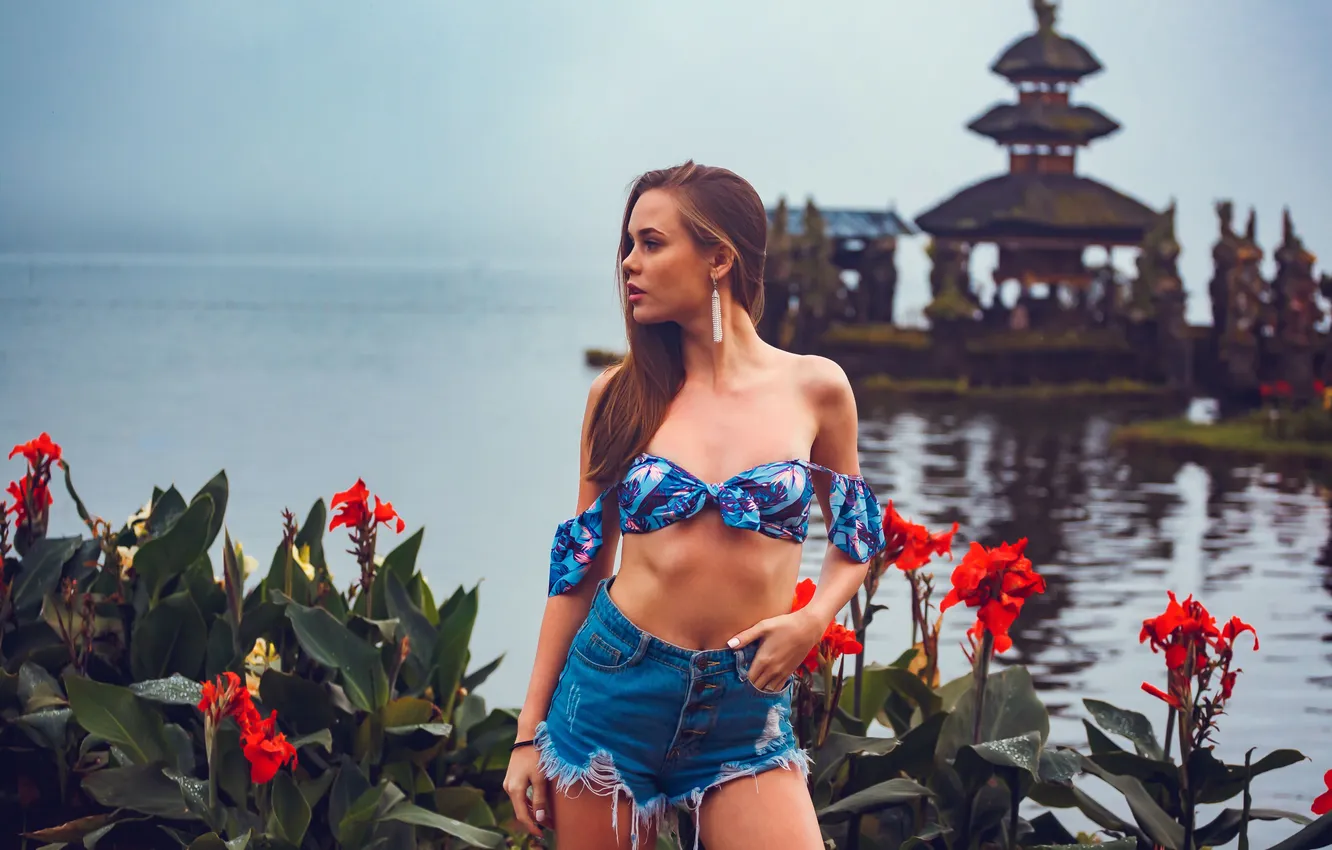 Photo wallpaper girl, shorts, beautiful, Denim, tank top