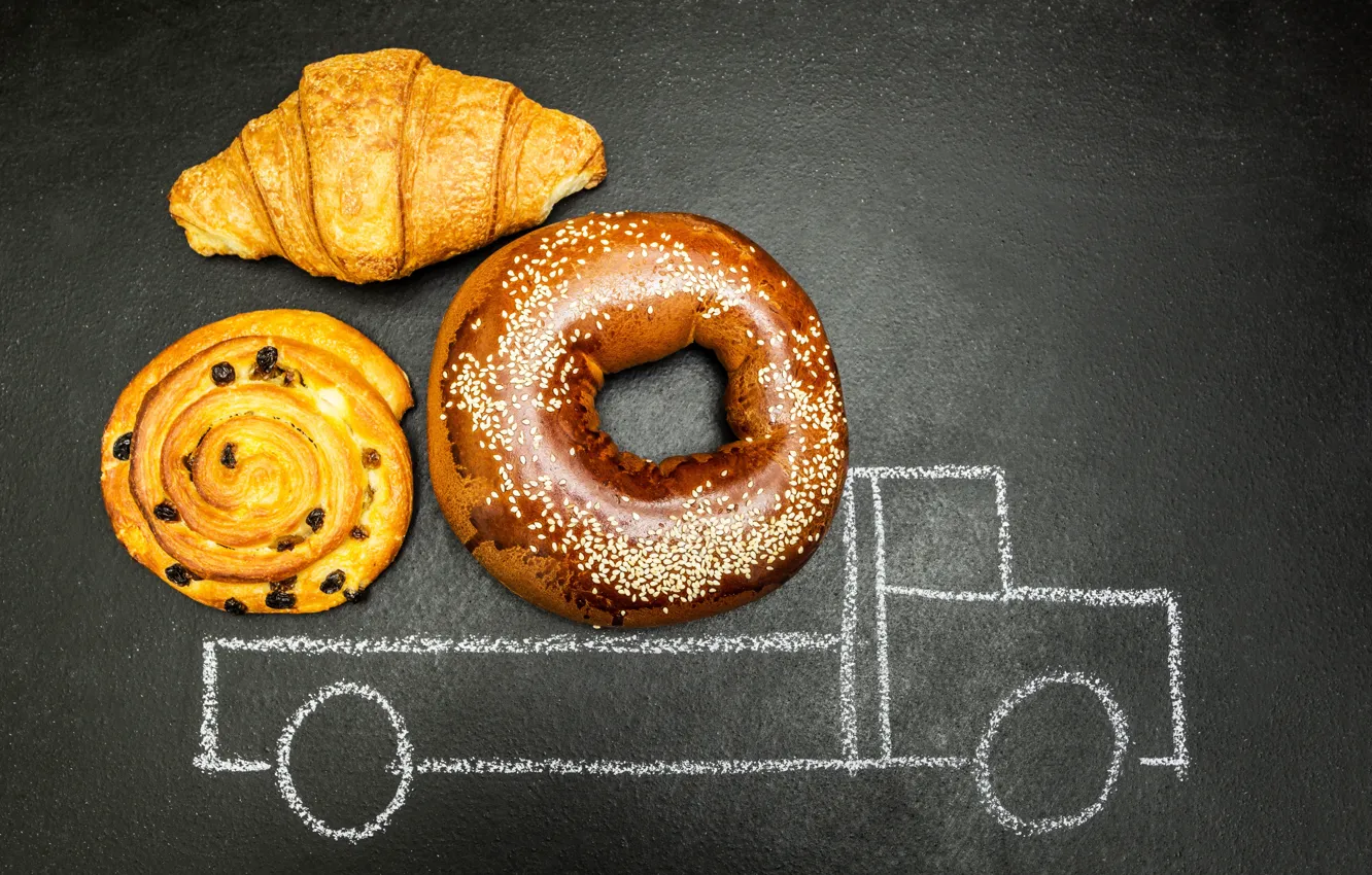 Photo wallpaper donuts, cakes, buns, croissant