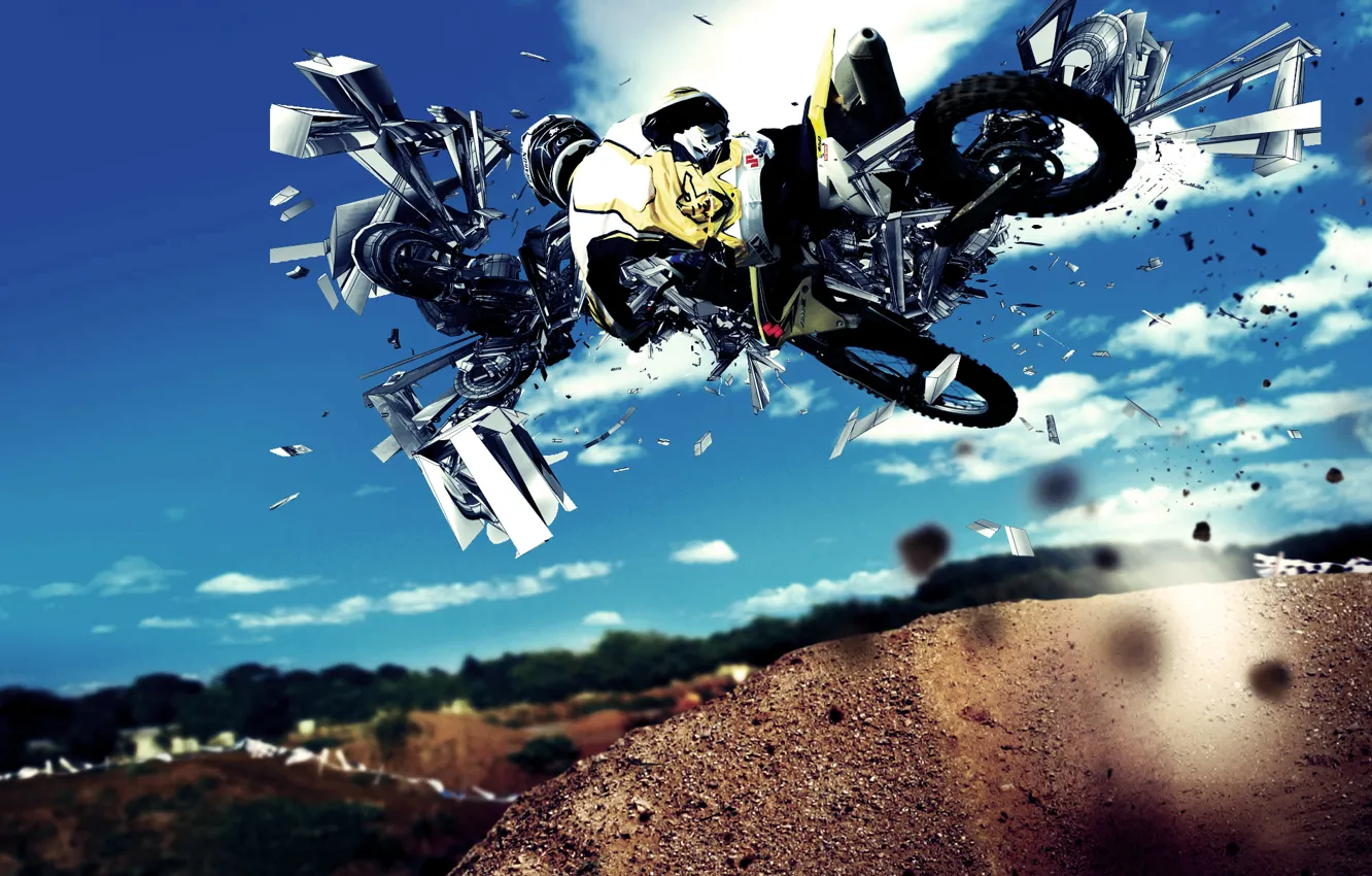 Photo wallpaper abstraction, jump, motorcycle