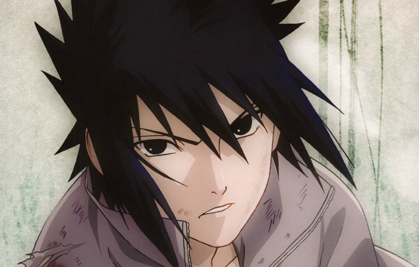 Photo wallpaper portrait, grey background, Naruto, torn clothes, abrasion, Sasuke uchiha, usgrad, Naruto shippuuden