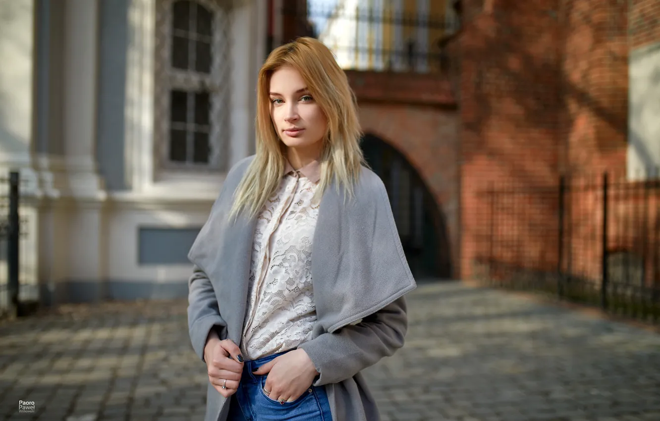 Photo wallpaper look, pose, model, portrait, jeans, makeup, hairstyle, blouse