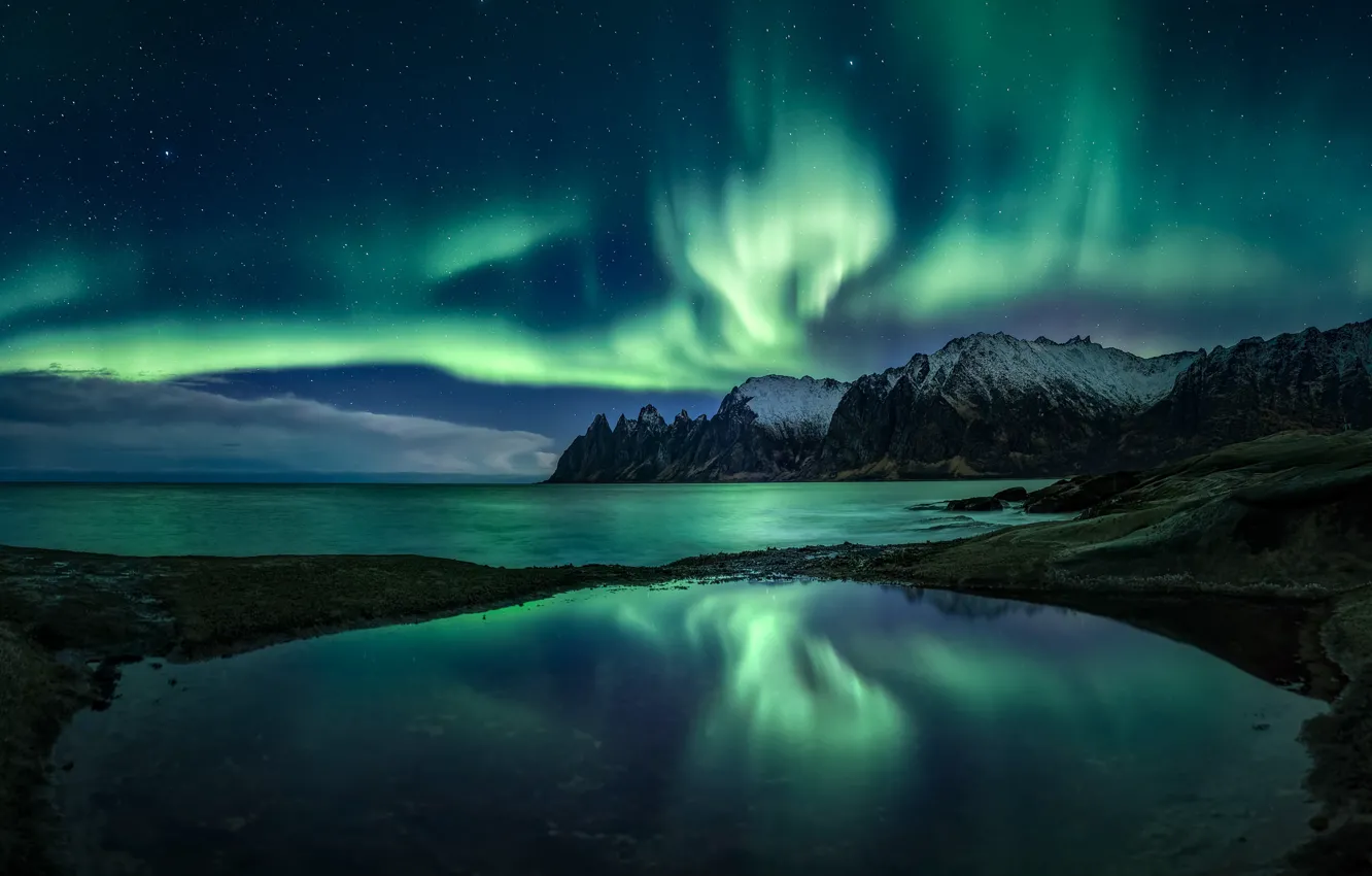 Photo wallpaper Northern lights, Norway, Norway, Troms County, Senjahopen