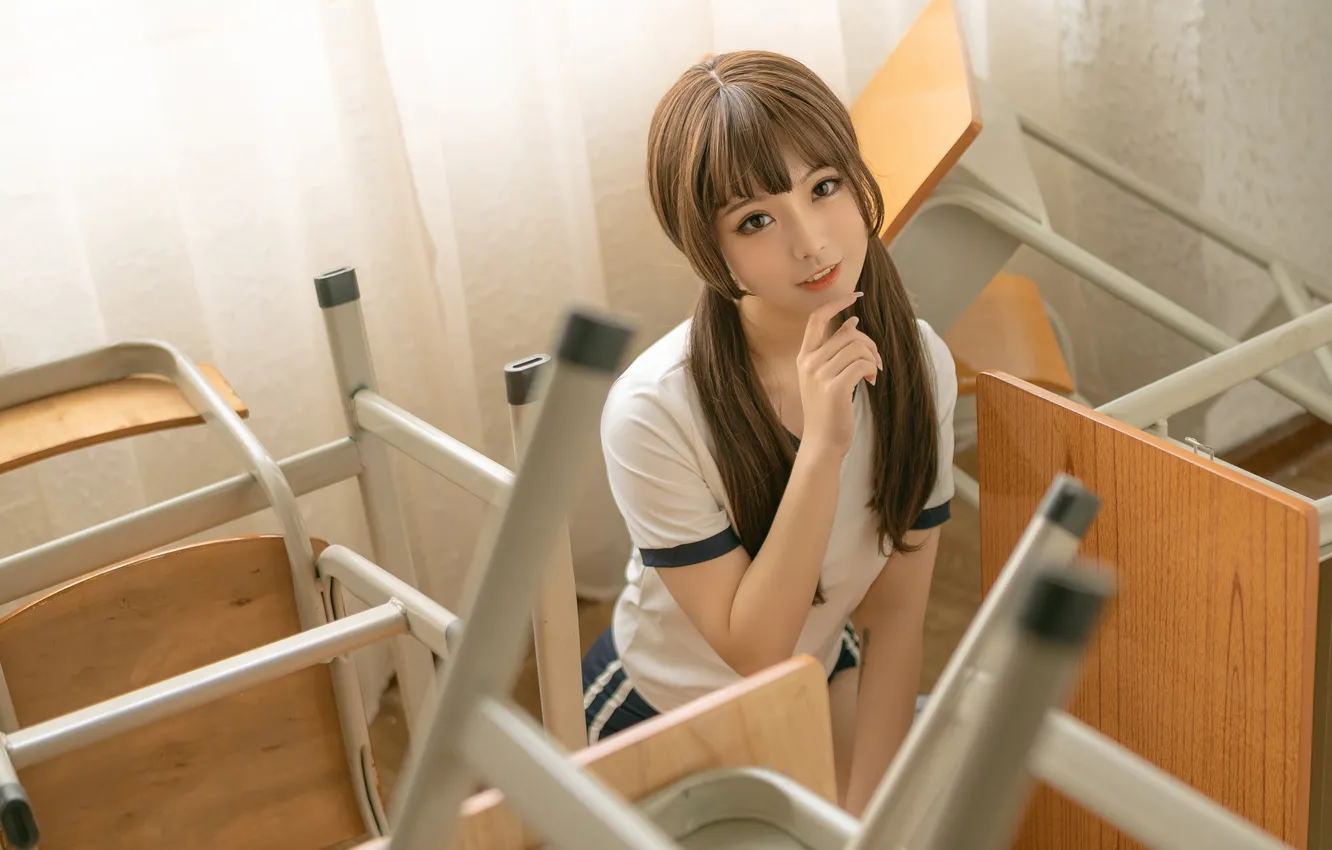 Photo wallpaper look, pose, shorts, portrait, hands, makeup, Mike, hairstyle