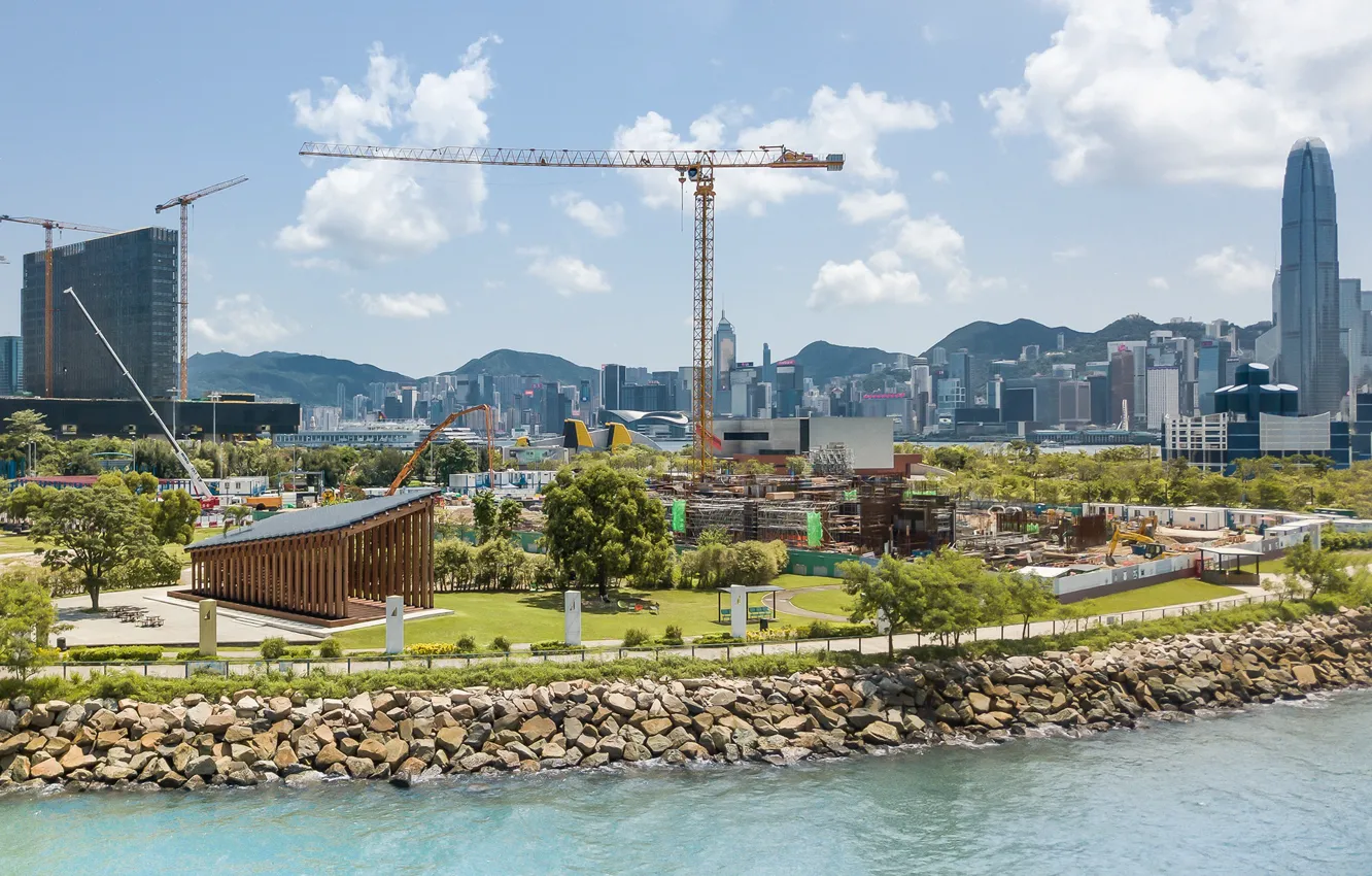Photo wallpaper shore, construction, pond, Playground, West Kowloon Pavilion - Hong Kong