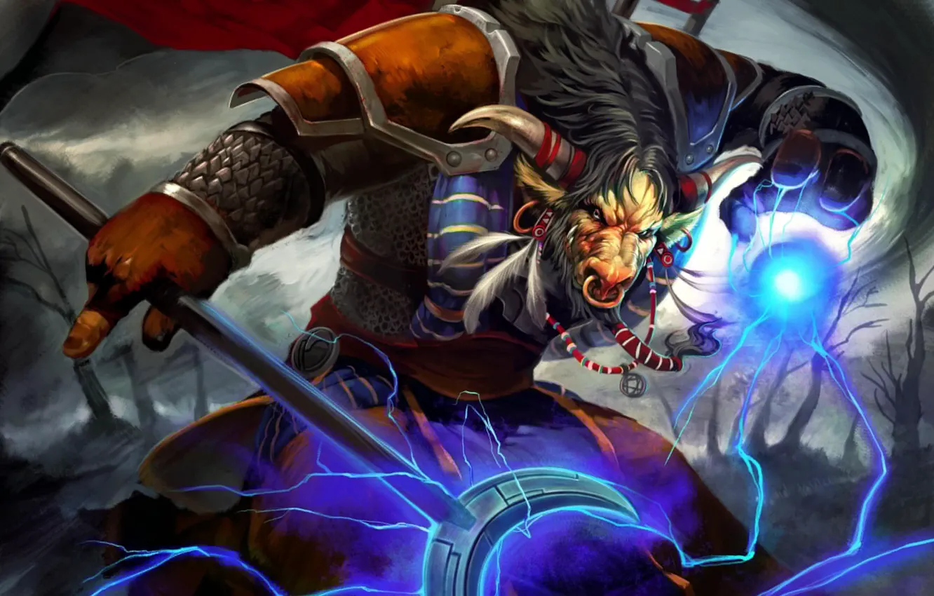 Photo wallpaper lightning, World of Warcraft, wow, Tauren, Horde, tauren, Horde
