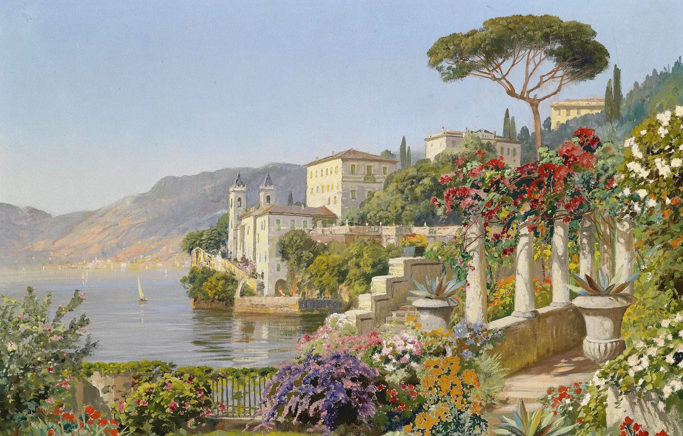 Photo wallpaper Alois Arnegger, Austrian painter, Austrian landscape painter, oil on canvas, Alois Arnegger, The Villa del …