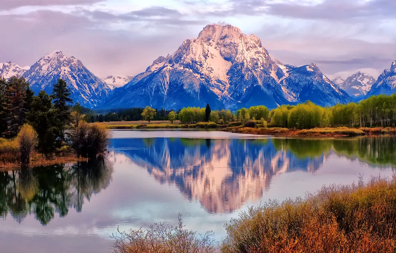 Photo wallpaper mountains, nature, lake, Oxbow
