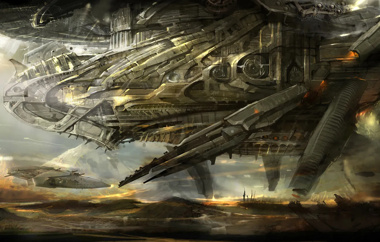 Photo wallpaper flight, planet, Shuttle, spaceship, mothership