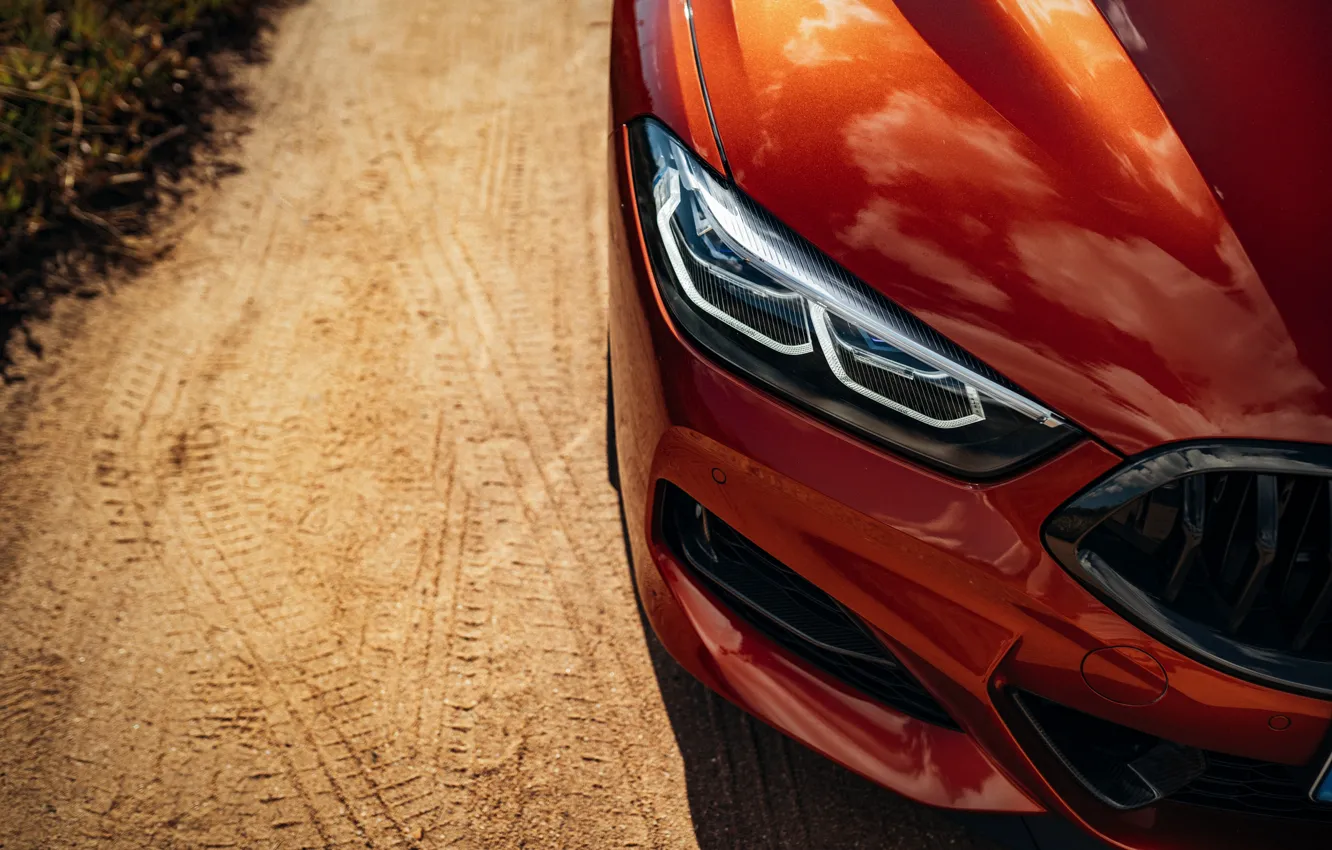 Photo wallpaper coupe, the hood, BMW, bumper, Coupe, 2018, 8-Series, dark orange