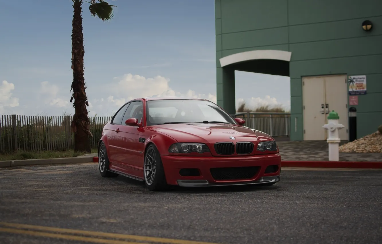 Photo wallpaper BMW, Red, E46, Palm tree, M3