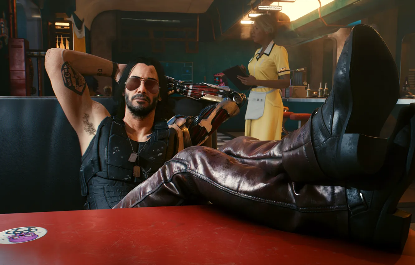 Photo wallpaper bar, cyborg, night city, Cyberpunk 2077, Cyberpunk, 2077, Johnny Silverhand