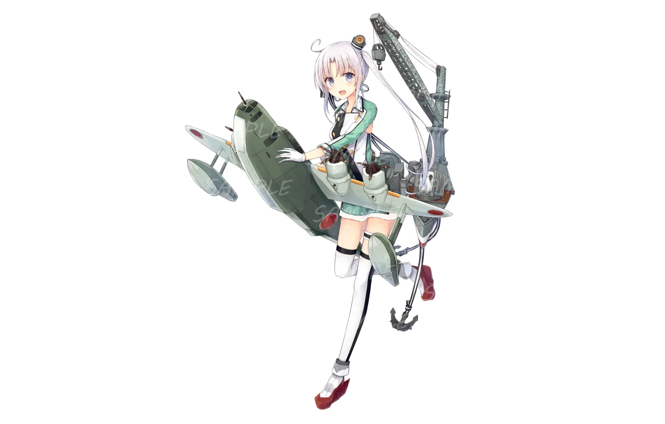 Photo wallpaper crane, girl, the plane, kantai collection, Naval Collection