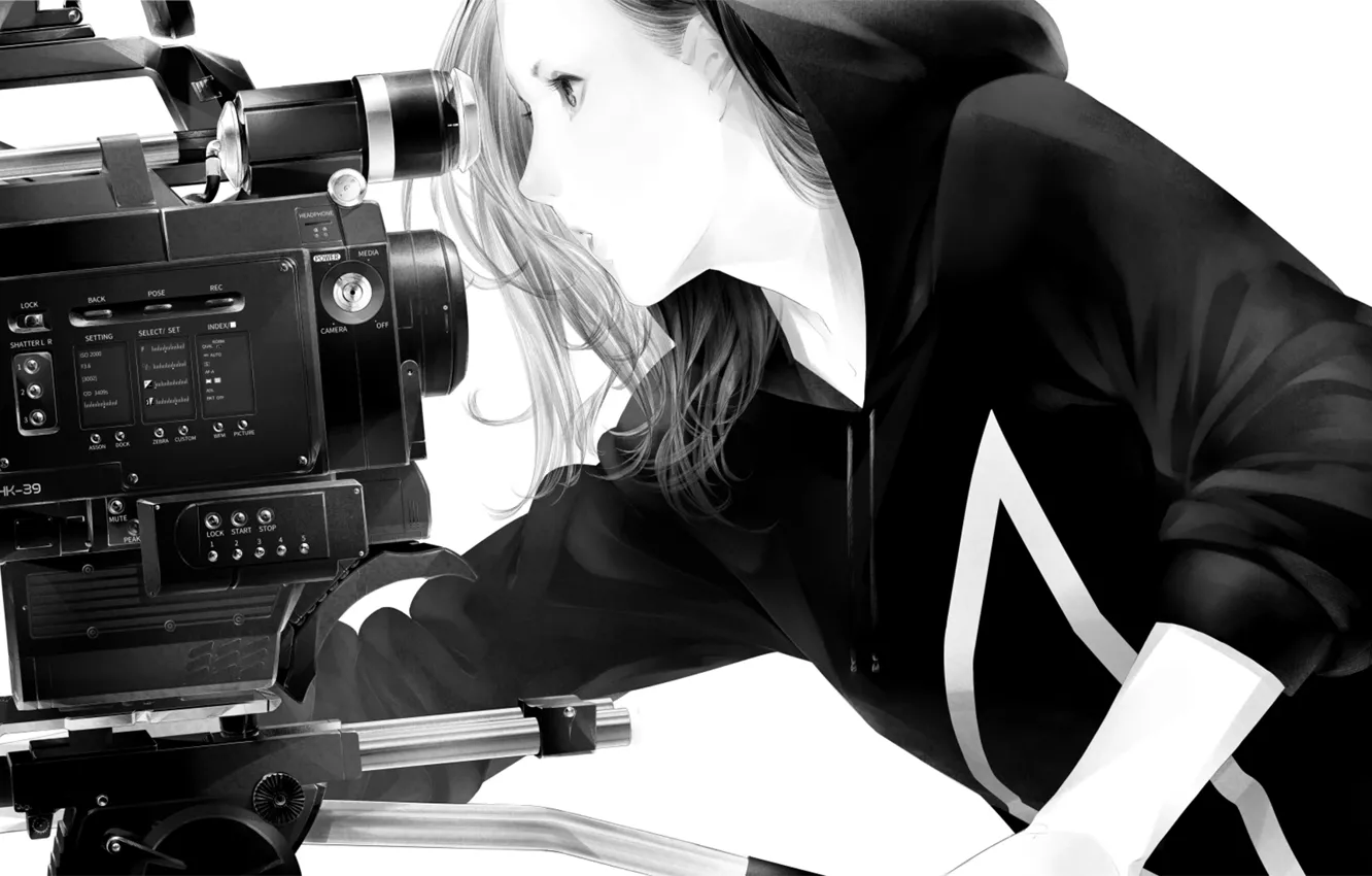 Photo wallpaper girl, camera, art, hood, Sawasawa