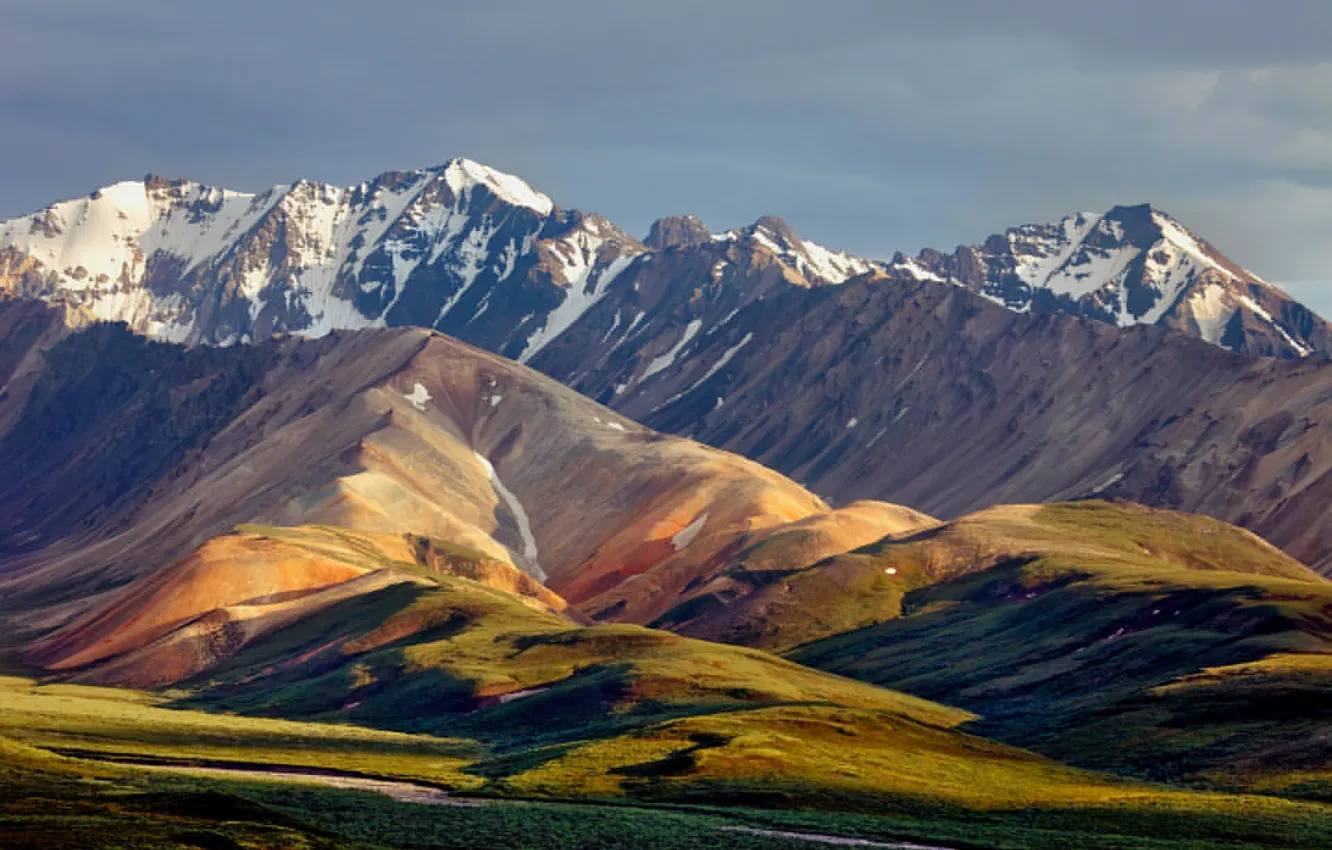 Photo wallpaper the sky, mountains, hills