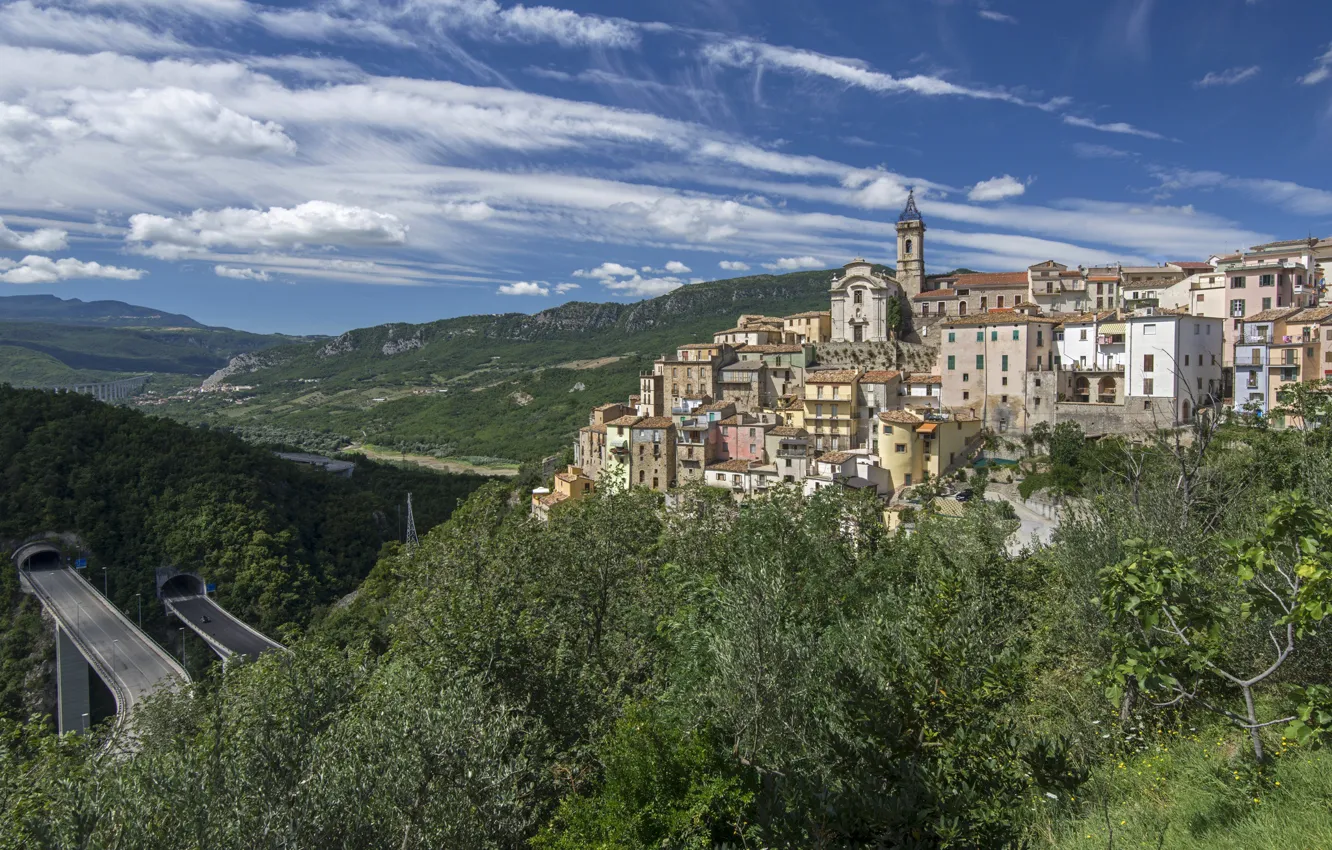 Photo wallpaper landscape, mountains, Italy, the tunnel, Abruzzo, Colledimezzo