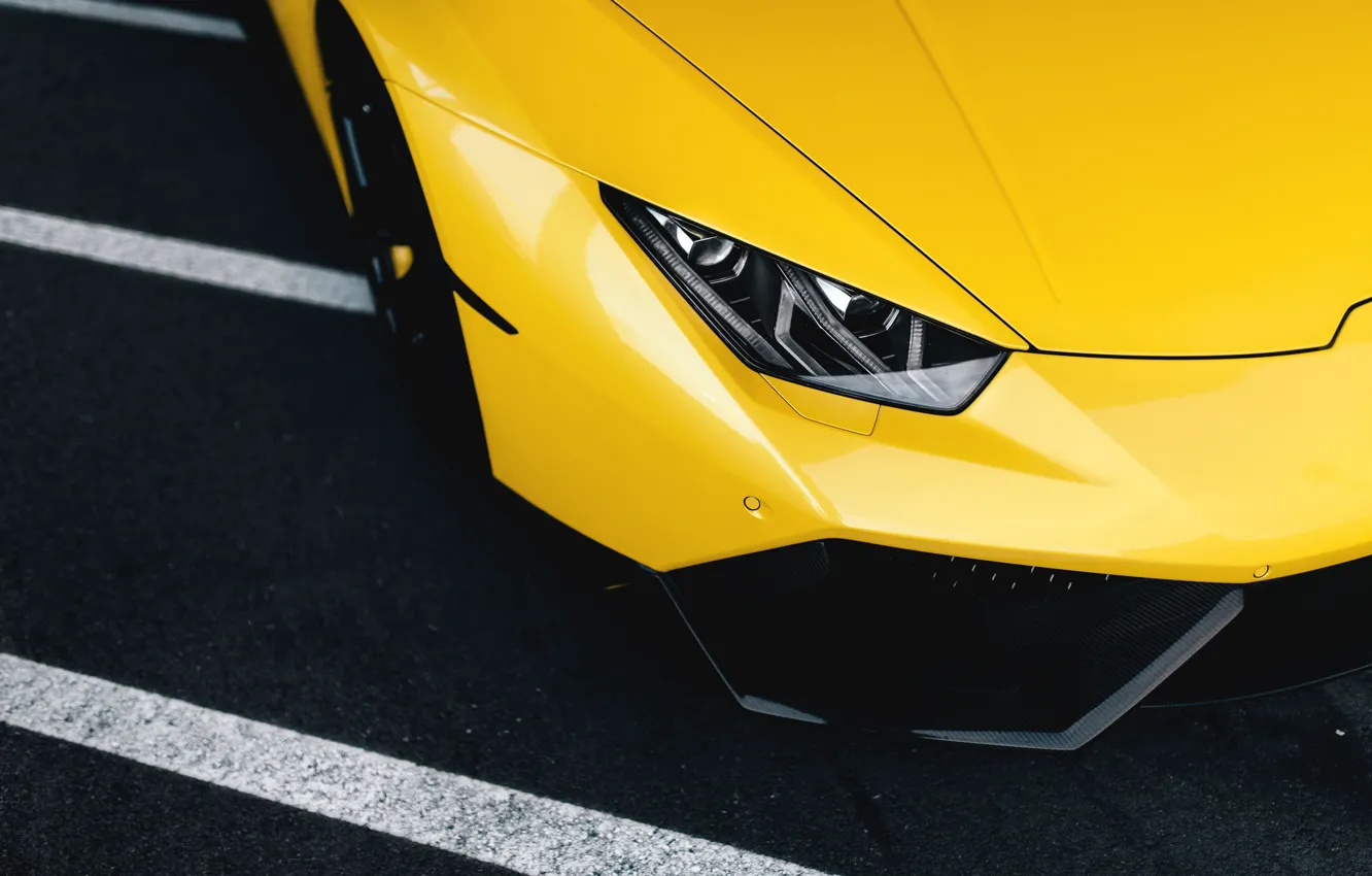 Photo wallpaper Lamborghini, Front, Yellow, Supercar, Wheels, Huracan, LP610-4