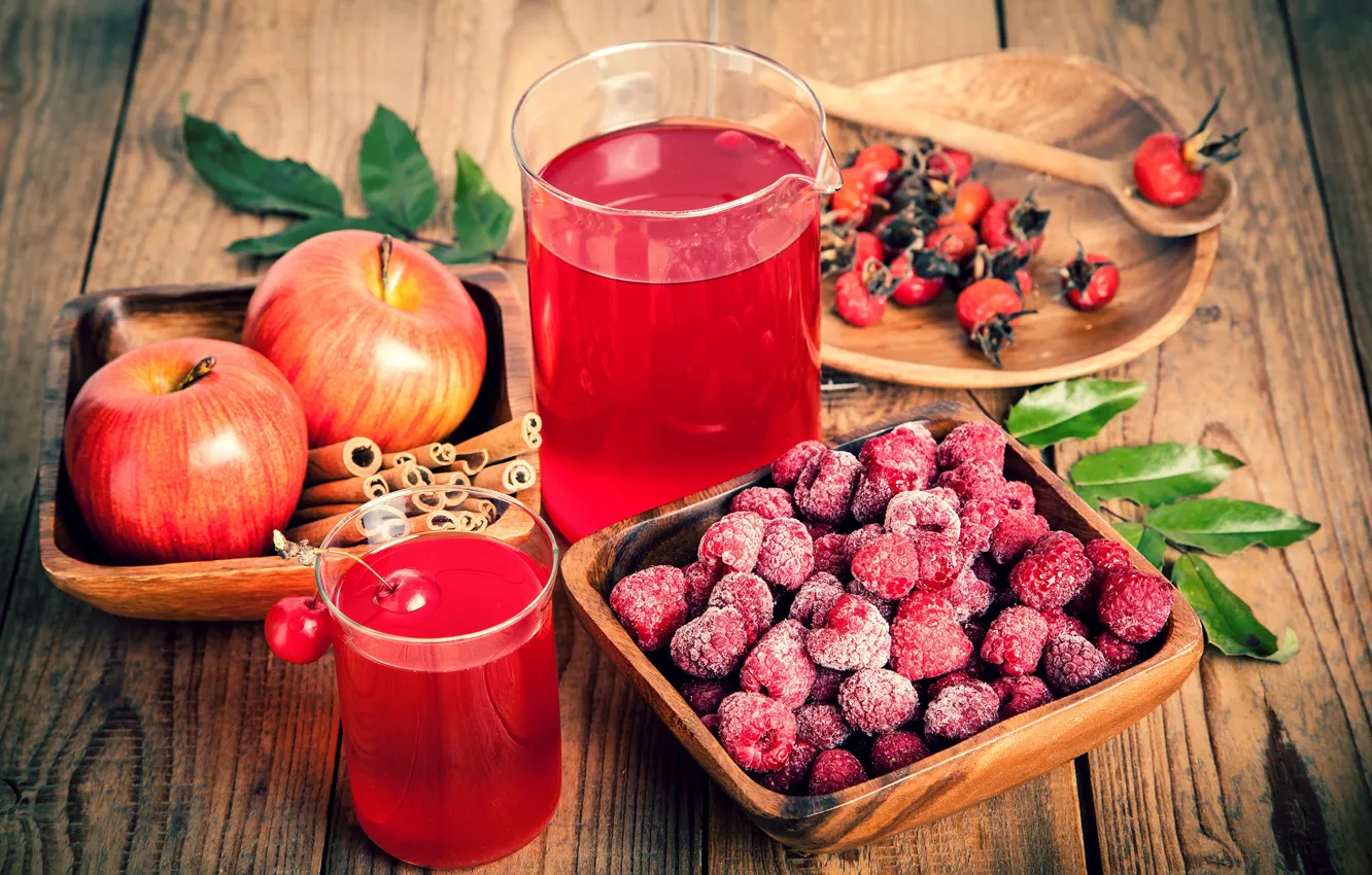 Photo wallpaper raspberry, apples, briar, compote