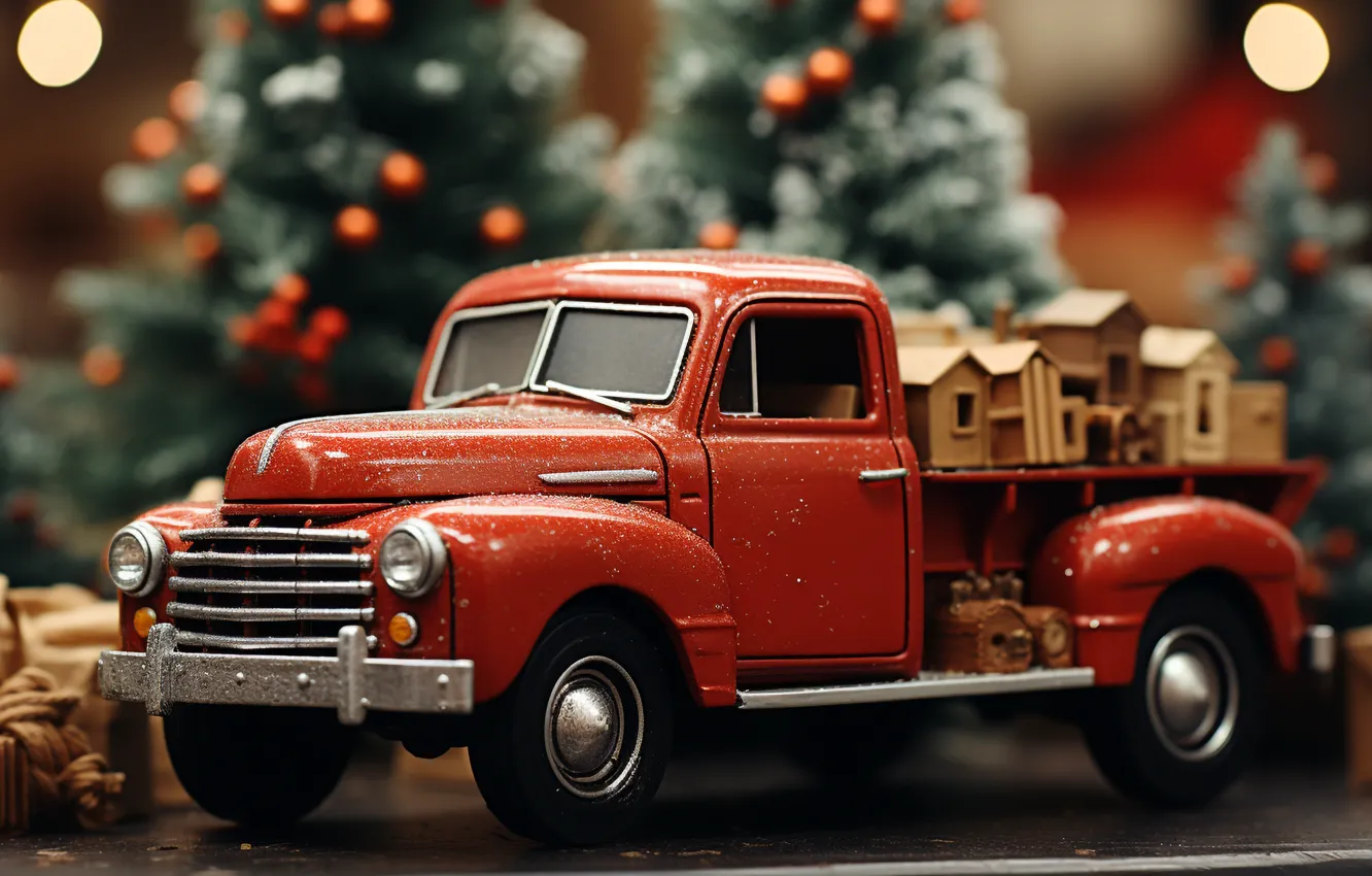 Photo wallpaper machine, toy, new year, Christmas, Truck, car, machine, herringbone