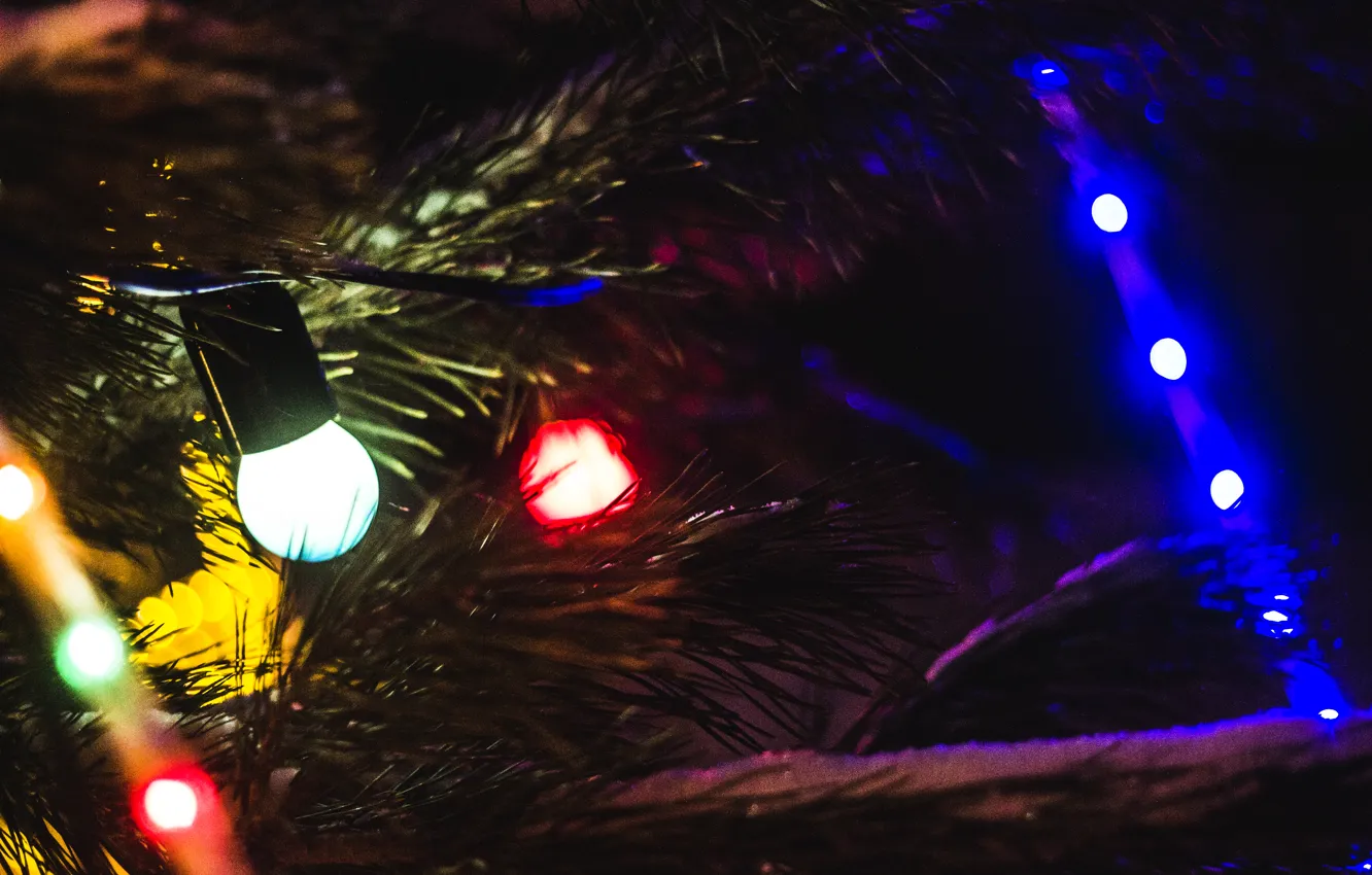 Photo wallpaper lights, comfort, new year, garland