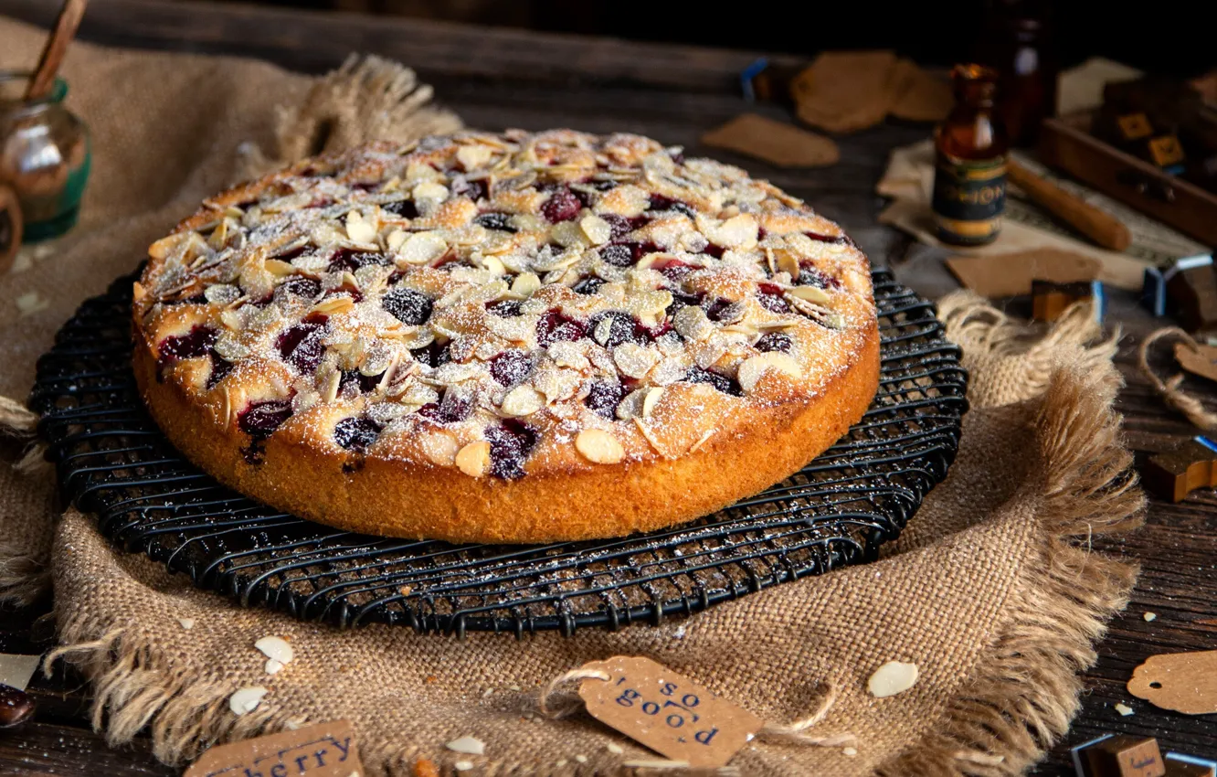 Photo wallpaper cherry, pie, cakes, almonds