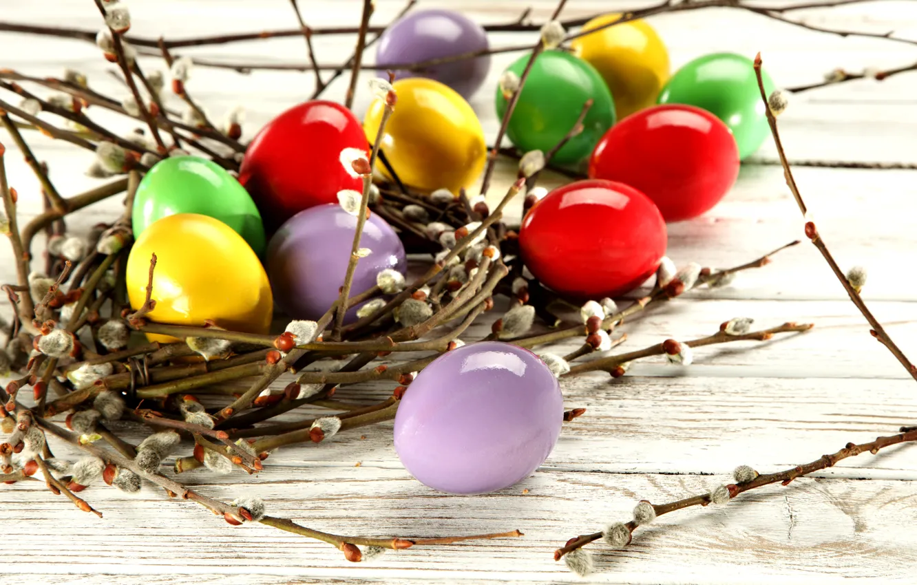Photo wallpaper photo, Branches, Easter, Eggs, Holiday