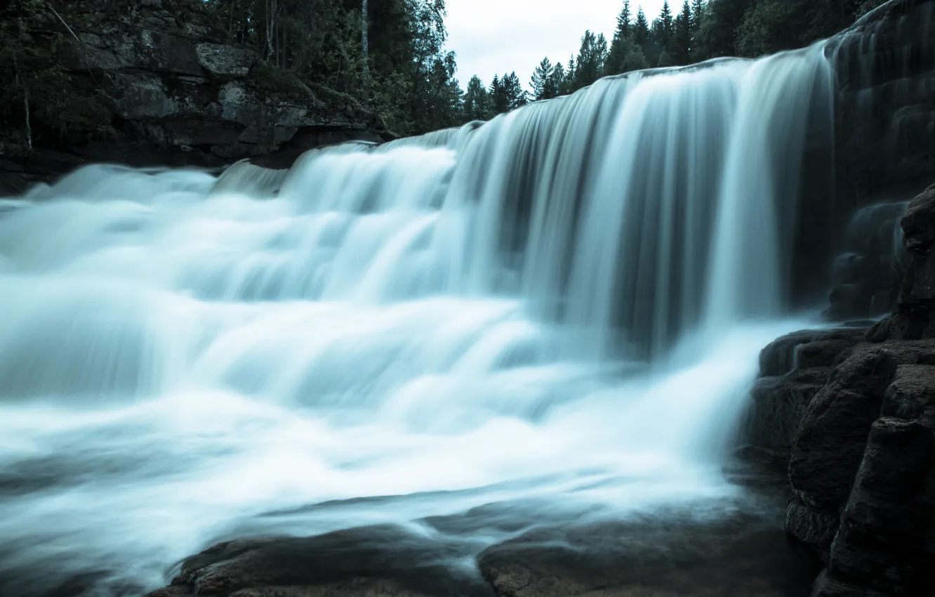 Photo wallpaper nature, rocks, shore, waterfall, stream