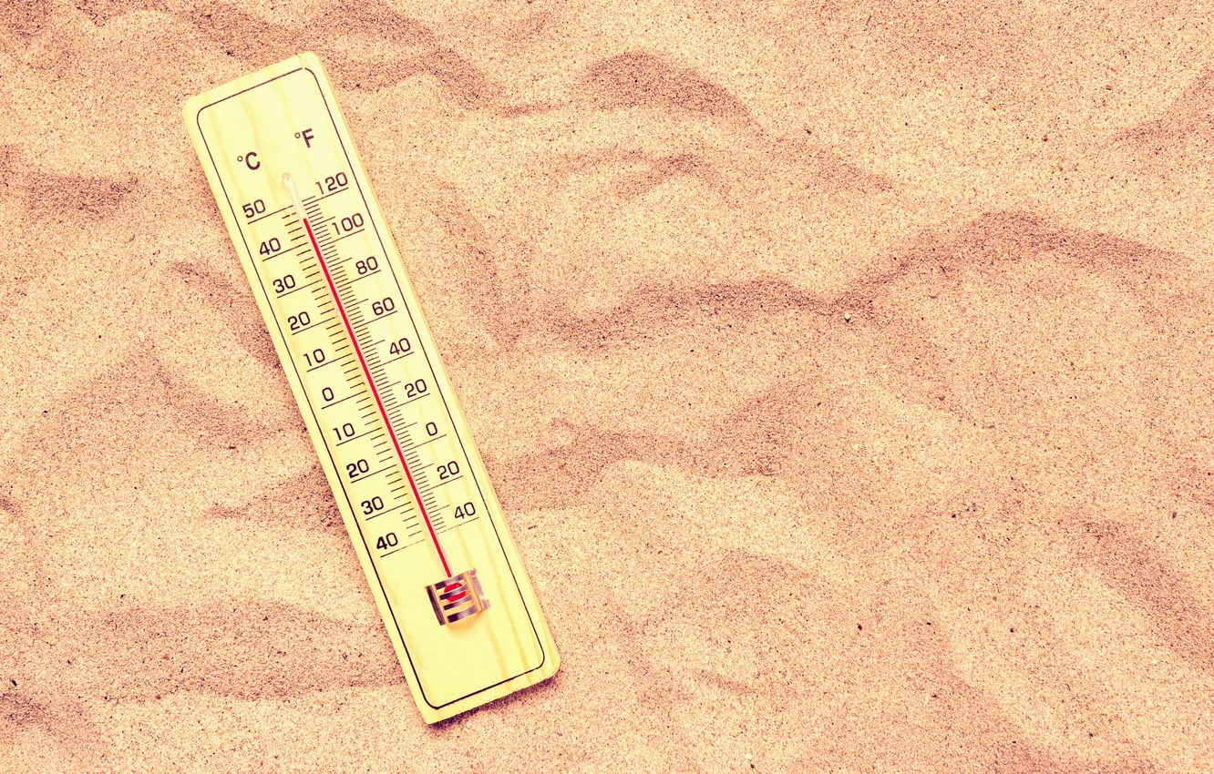 Photo wallpaper sand, Heat, thermometer
