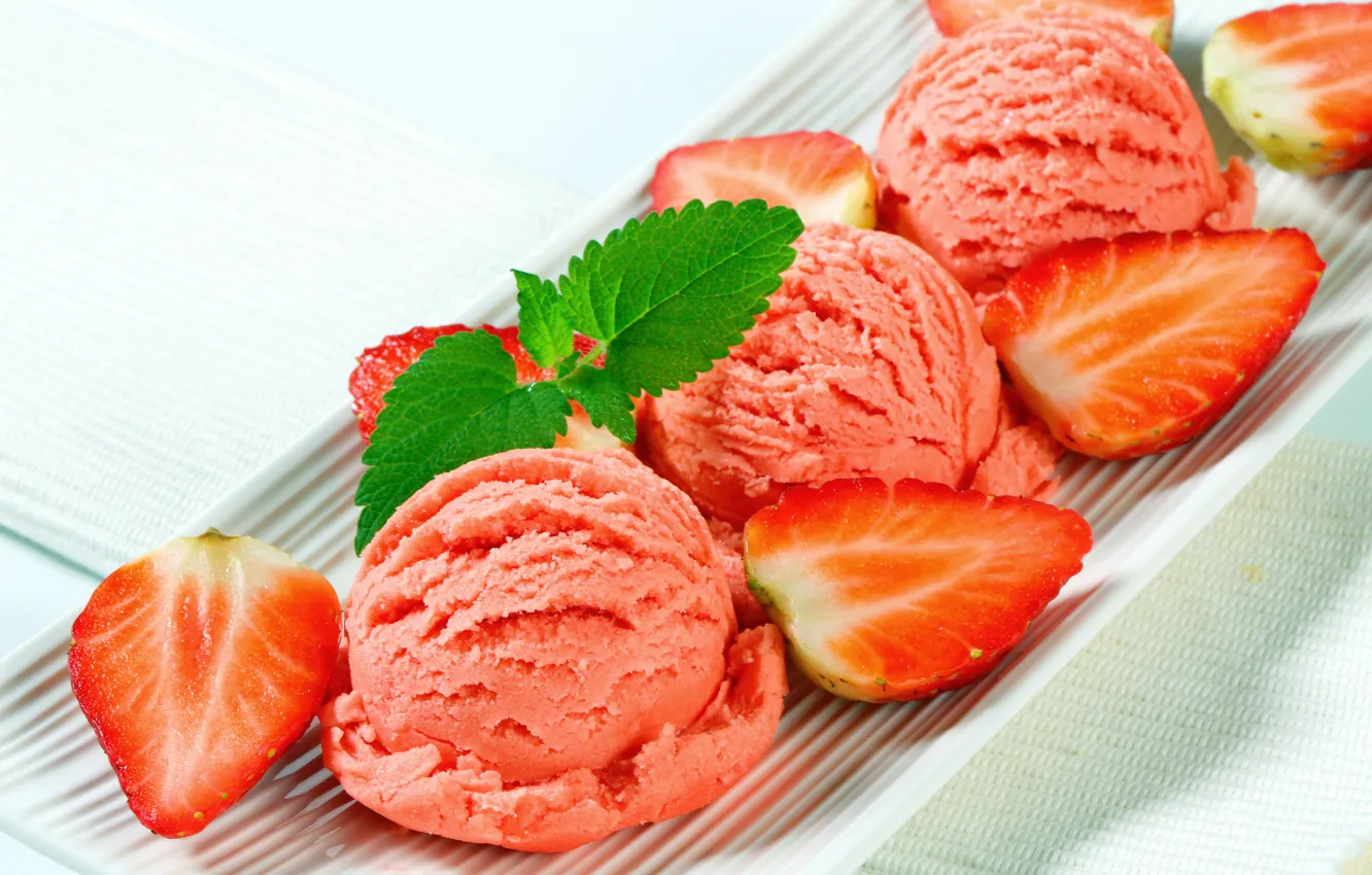 Photo wallpaper berries, strawberry, ice cream, dessert, Strawberry, Ice cream, Sweets