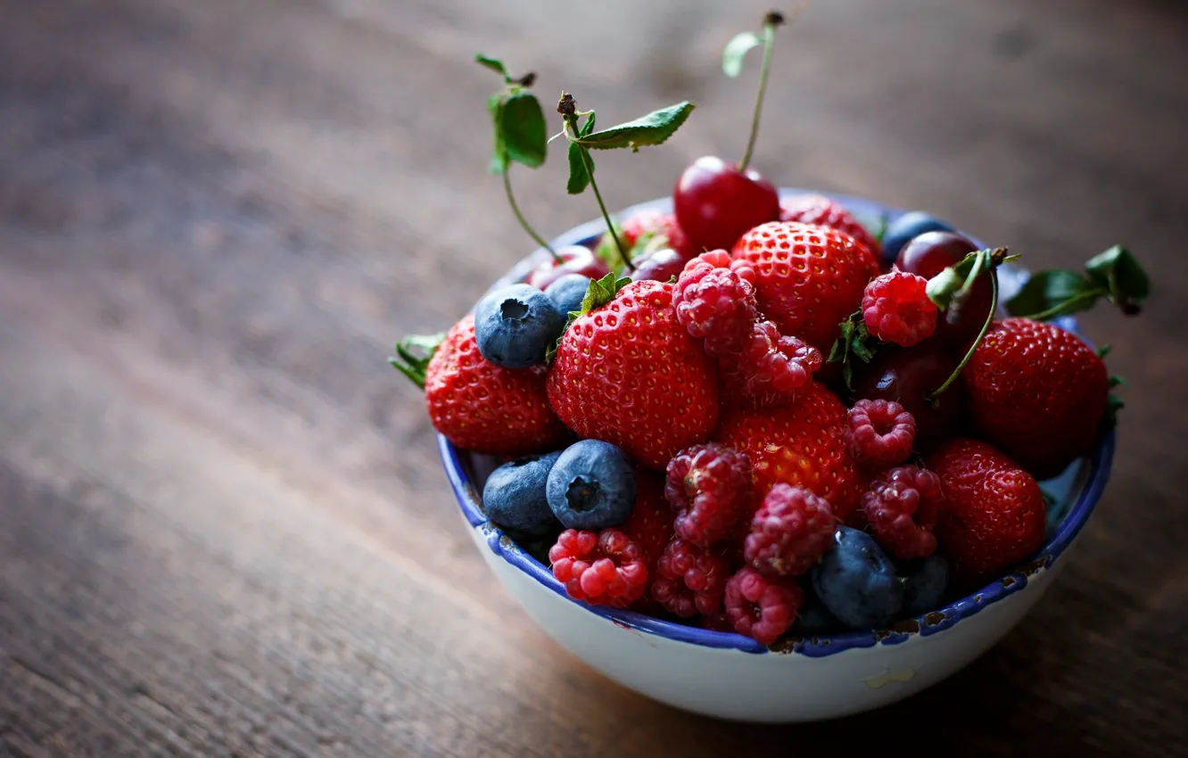 Photo wallpaper berries, raspberry, strawberry, blueberries