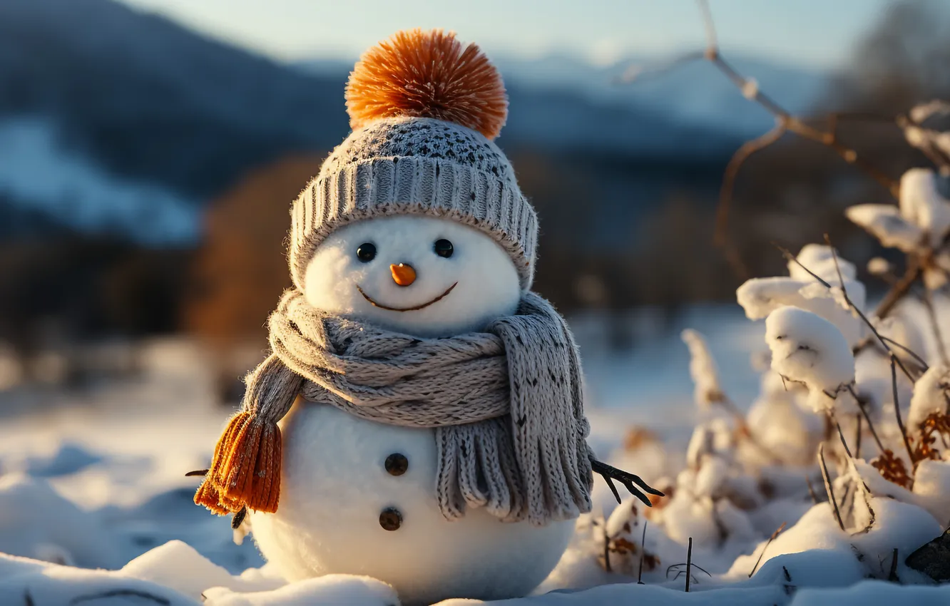 Photo wallpaper winter, snow, new year, Christmas, snowman, Christmas, winter, snow