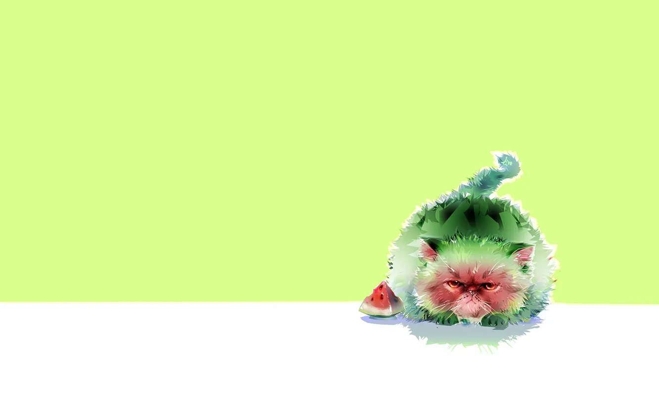 Photo wallpaper cat, mood, watermelon, art, children's