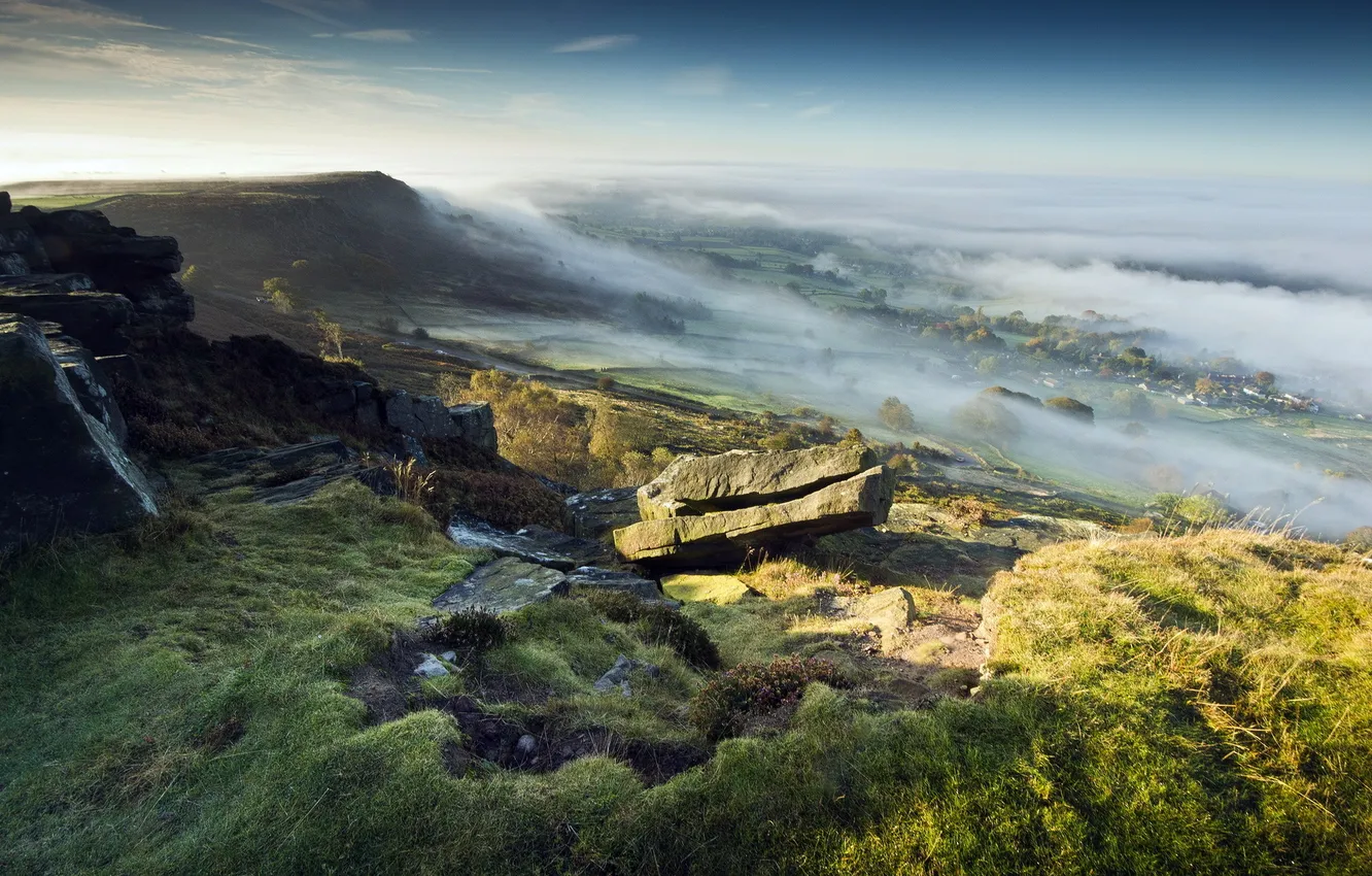 Photo wallpaper landscape, mountains, fog