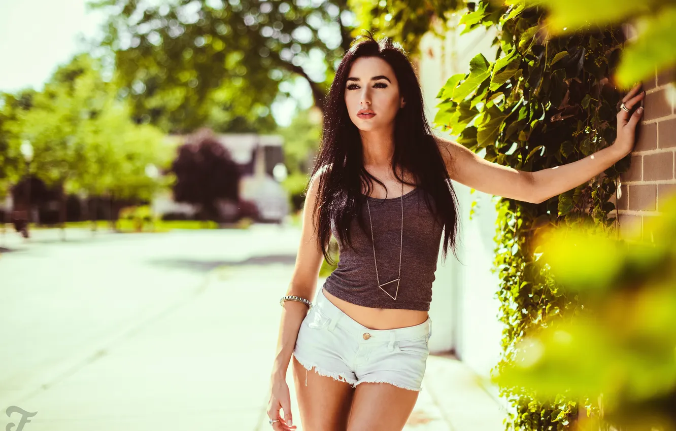 Photo wallpaper girl, wall, brunette, Jacqlyn B