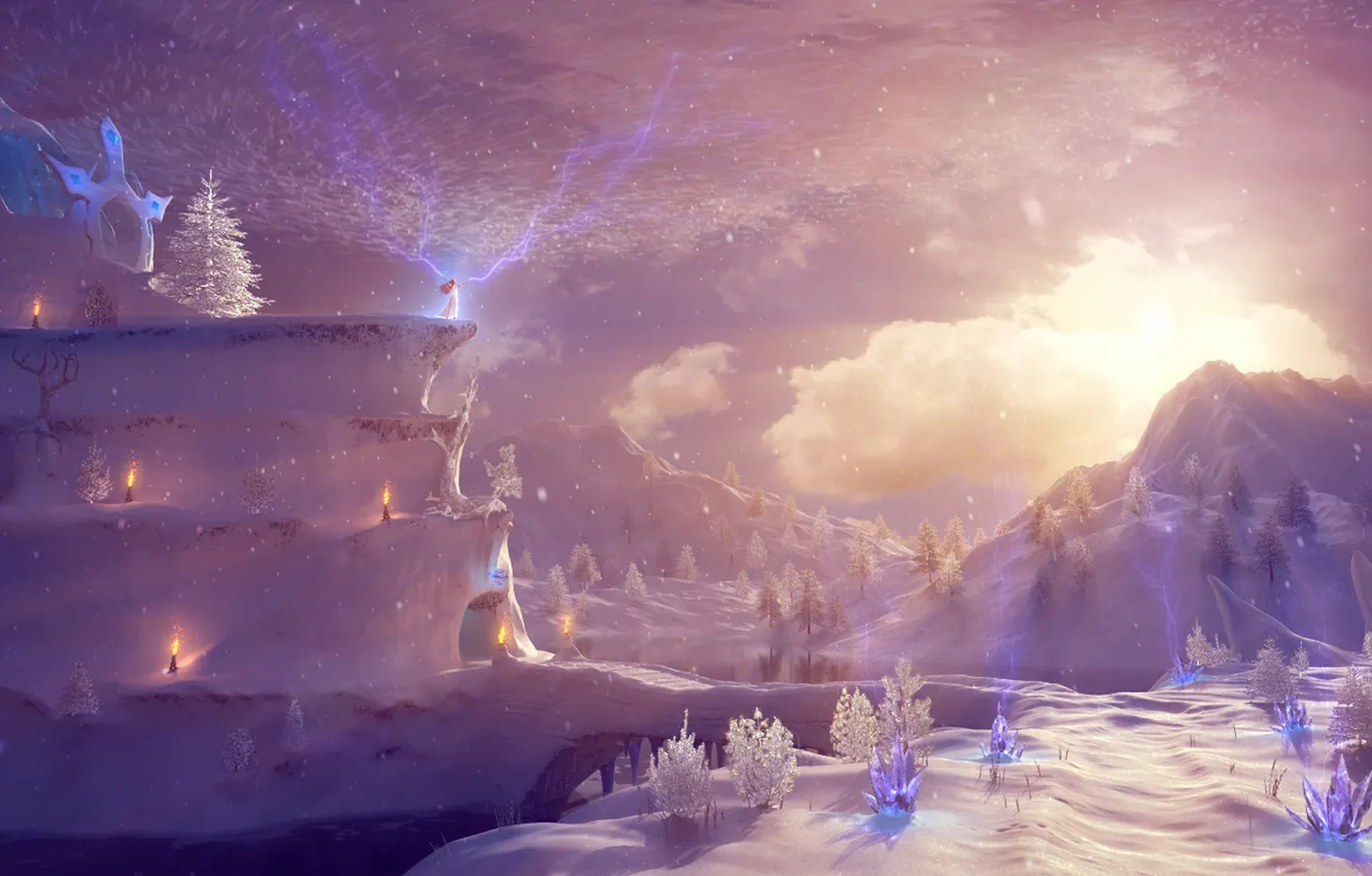Photo wallpaper winter, lightning, Queen, snow, Snow Queen Realm