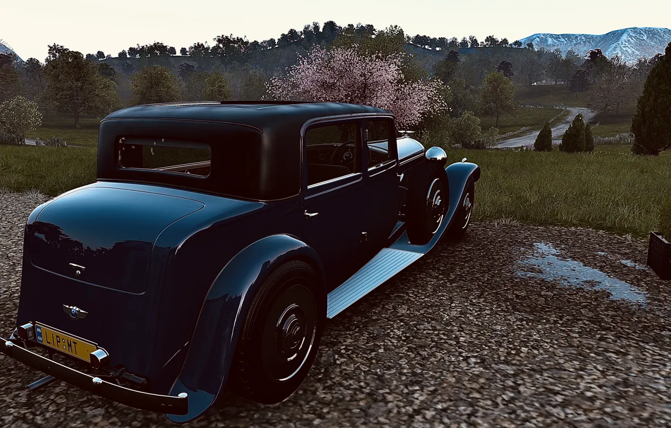 Photo wallpaper HDR, Bentley, game, trees, mountains, luxury, oldtimer, UHD