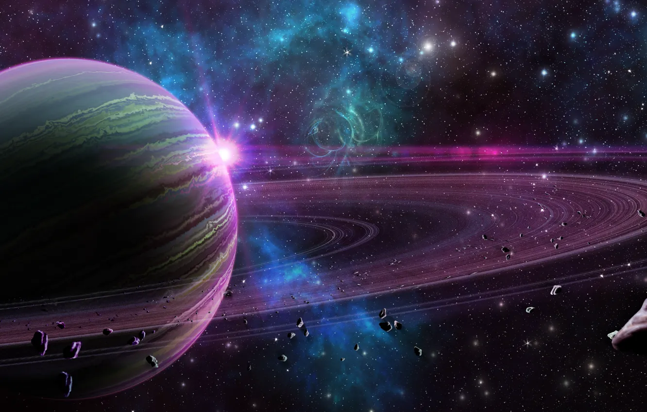 Photo wallpaper space, planet, ring, stars