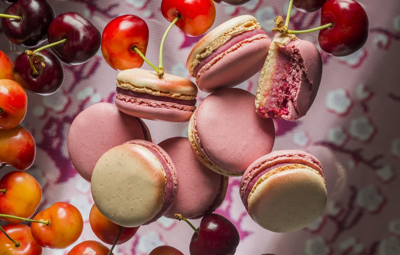 Photo wallpaper cookies, cherry, cakes, dessert, macaron, macaron