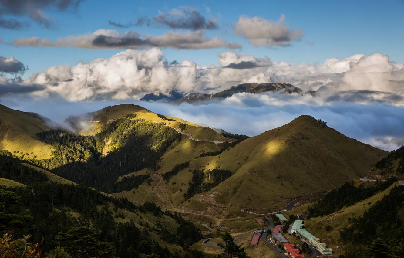 Photo wallpaper the sky, mountains, nature, obloka