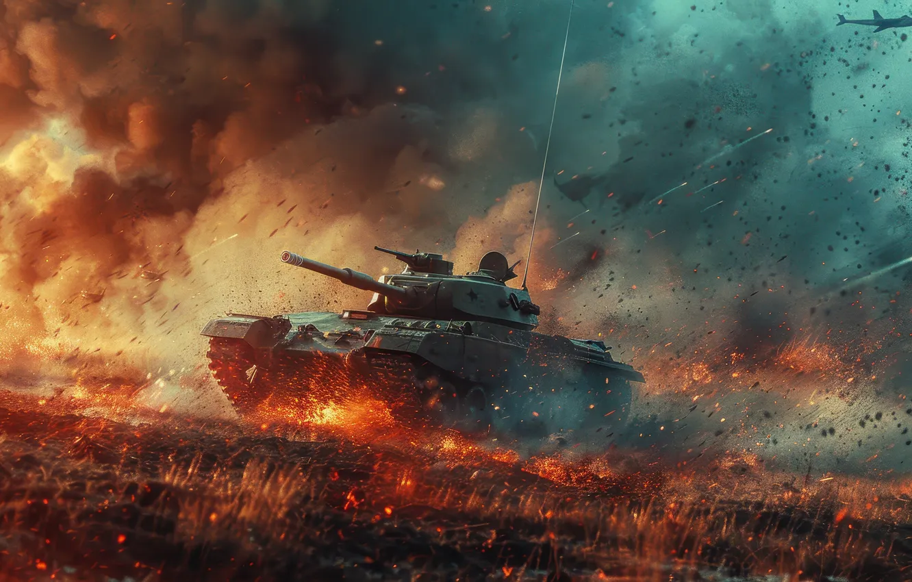 Photo wallpaper lights, tank, digital art, AI art, The Art of Artificial Intelligence, War and conflict zone, …