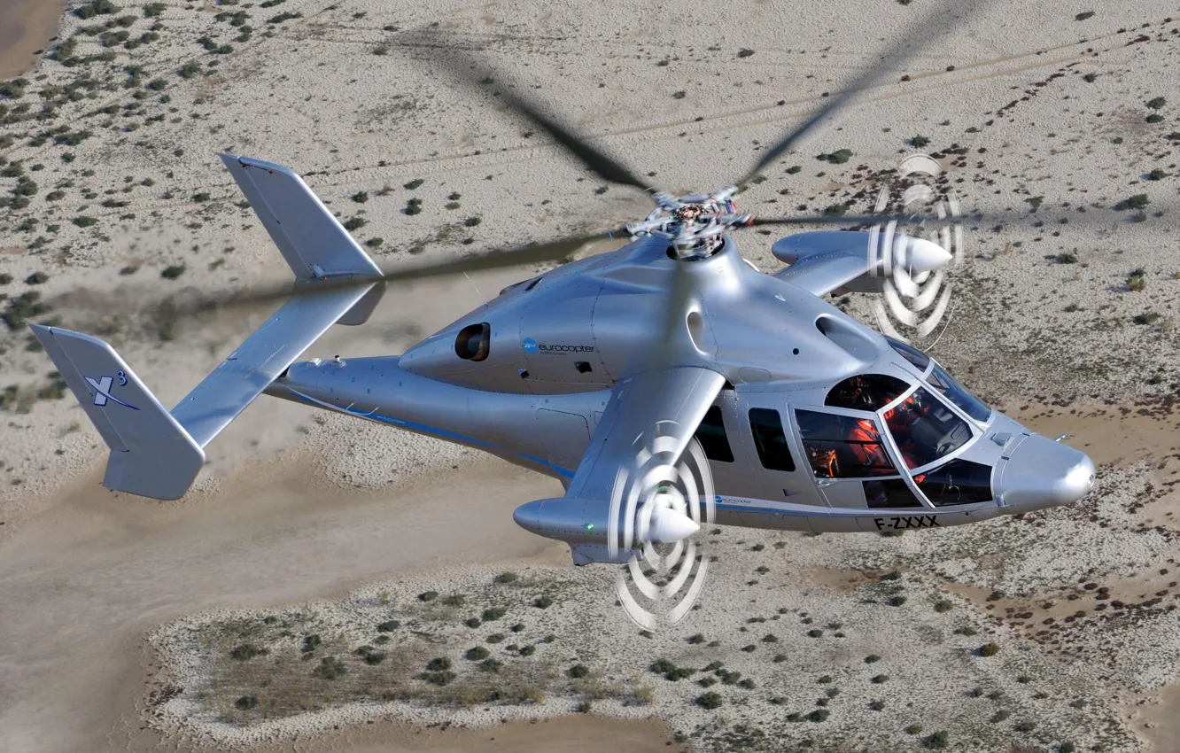 Photo wallpaper Desert, Flight, Height, Helicopter, Rotorcraft, Eurocopter