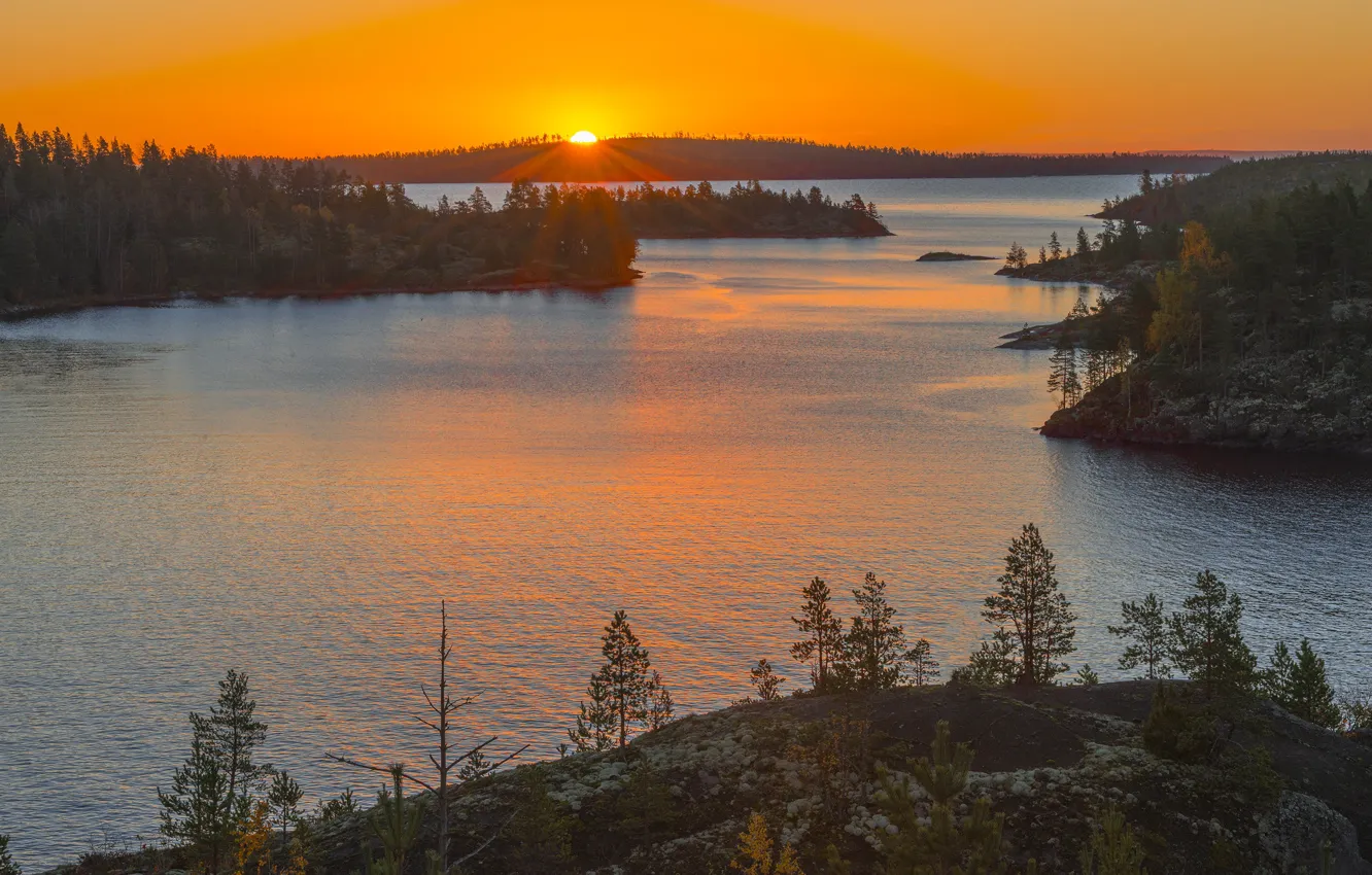 Photo wallpaper lake, sunrise, dawn, ruffle, Russia, Lake Ladoga, Vladimir Ryabkov
