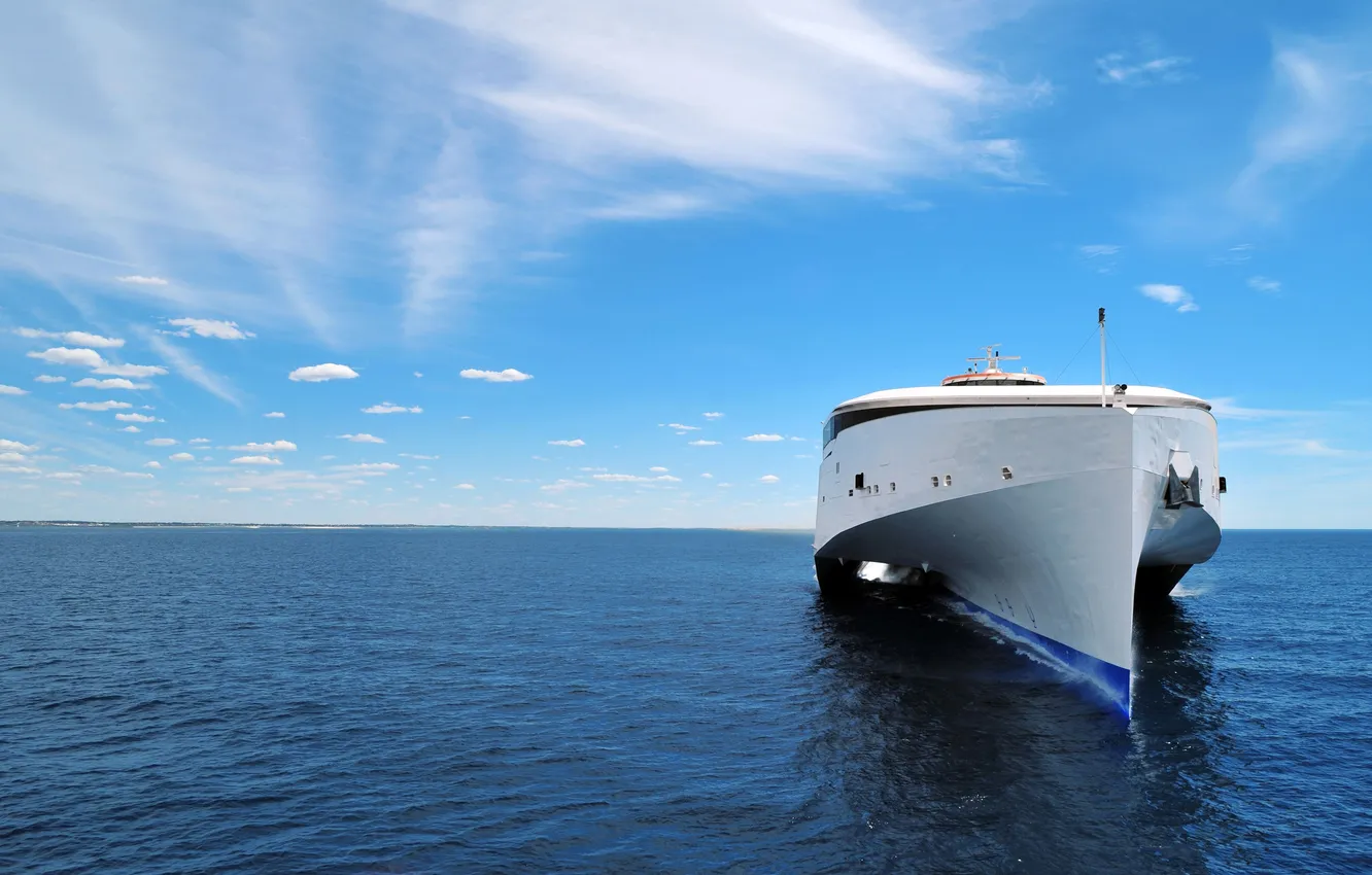 Photo wallpaper sea, white, the sky, clouds, surface, ship, dal, horizon