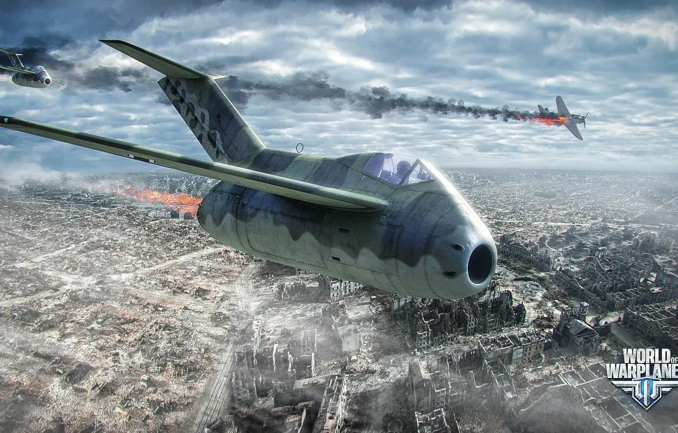 Photo wallpaper the city, destruction, the plane, aviation, air, MMO, Wargaming.Net, World of Warplanes