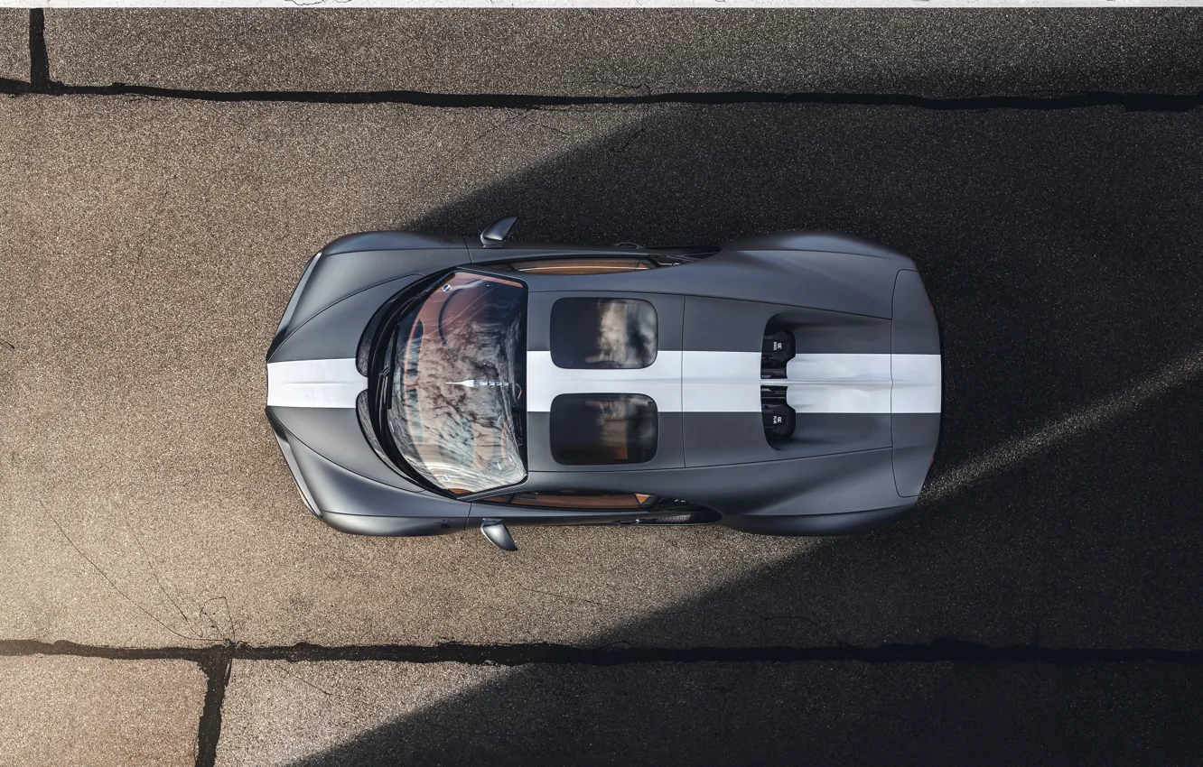 Photo wallpaper Bugatti, the view from the top, Sport, W16, Chiron, spezzare, 2021, matt grey