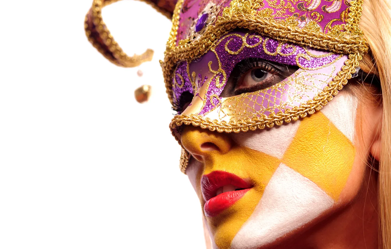 Photo wallpaper girl, face, makeup, mask, masquerade