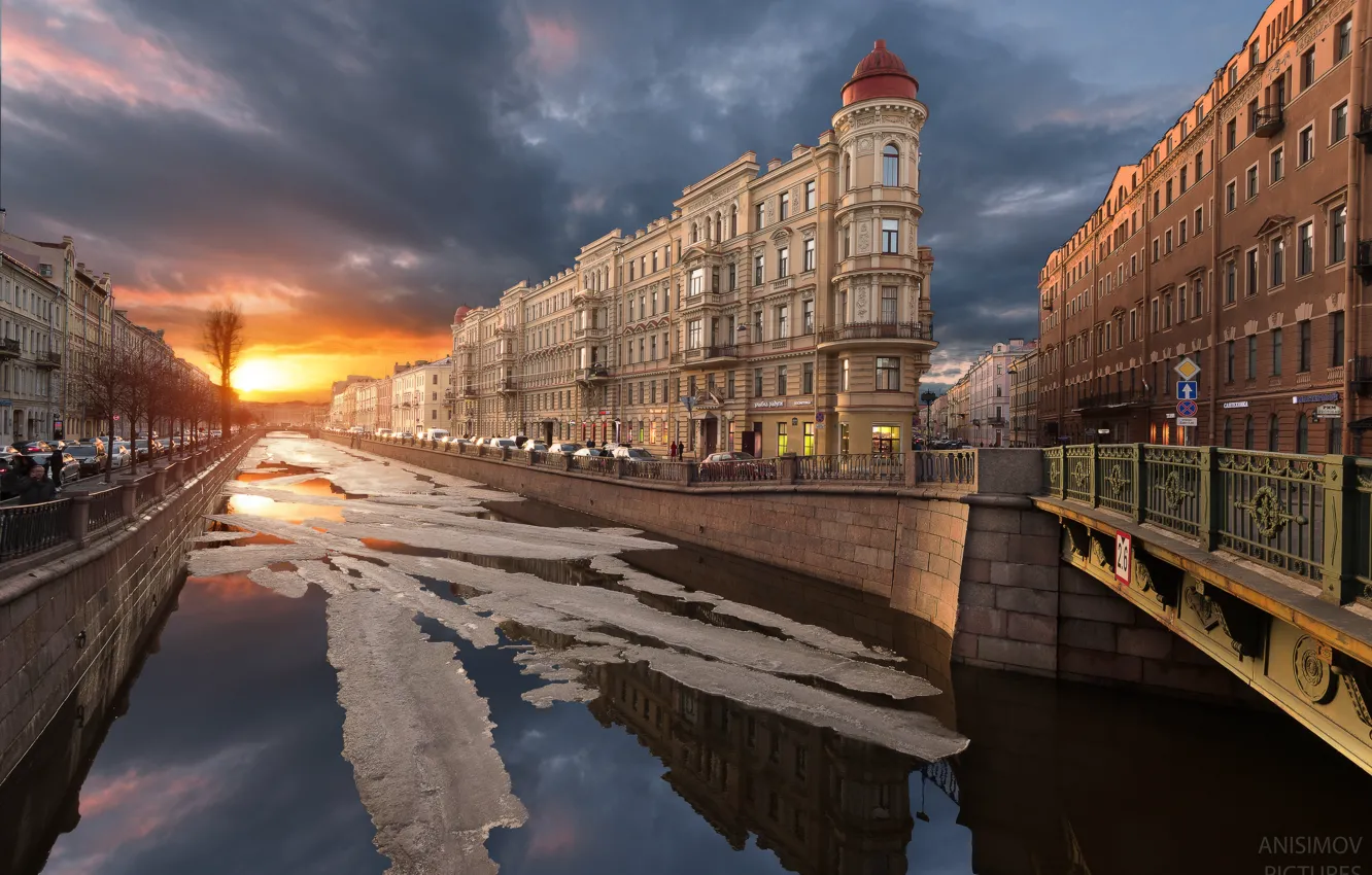 Photo wallpaper sunset, the city, Peter, Saint Petersburg, Griboyedov Canal, Dmitry Anisimov, Apartment building