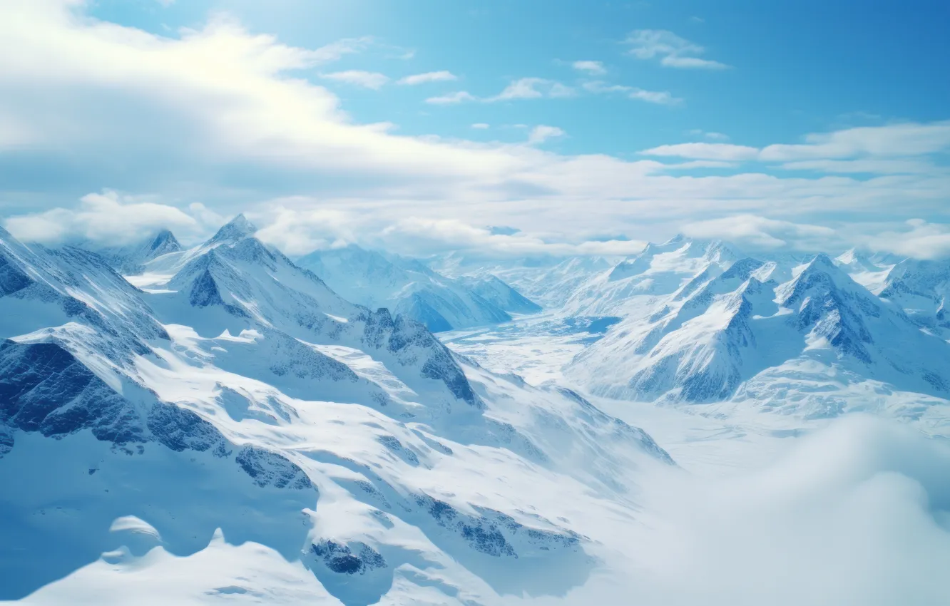 Photo wallpaper winter, clouds, snow, mountains, nature, blue, tops, view