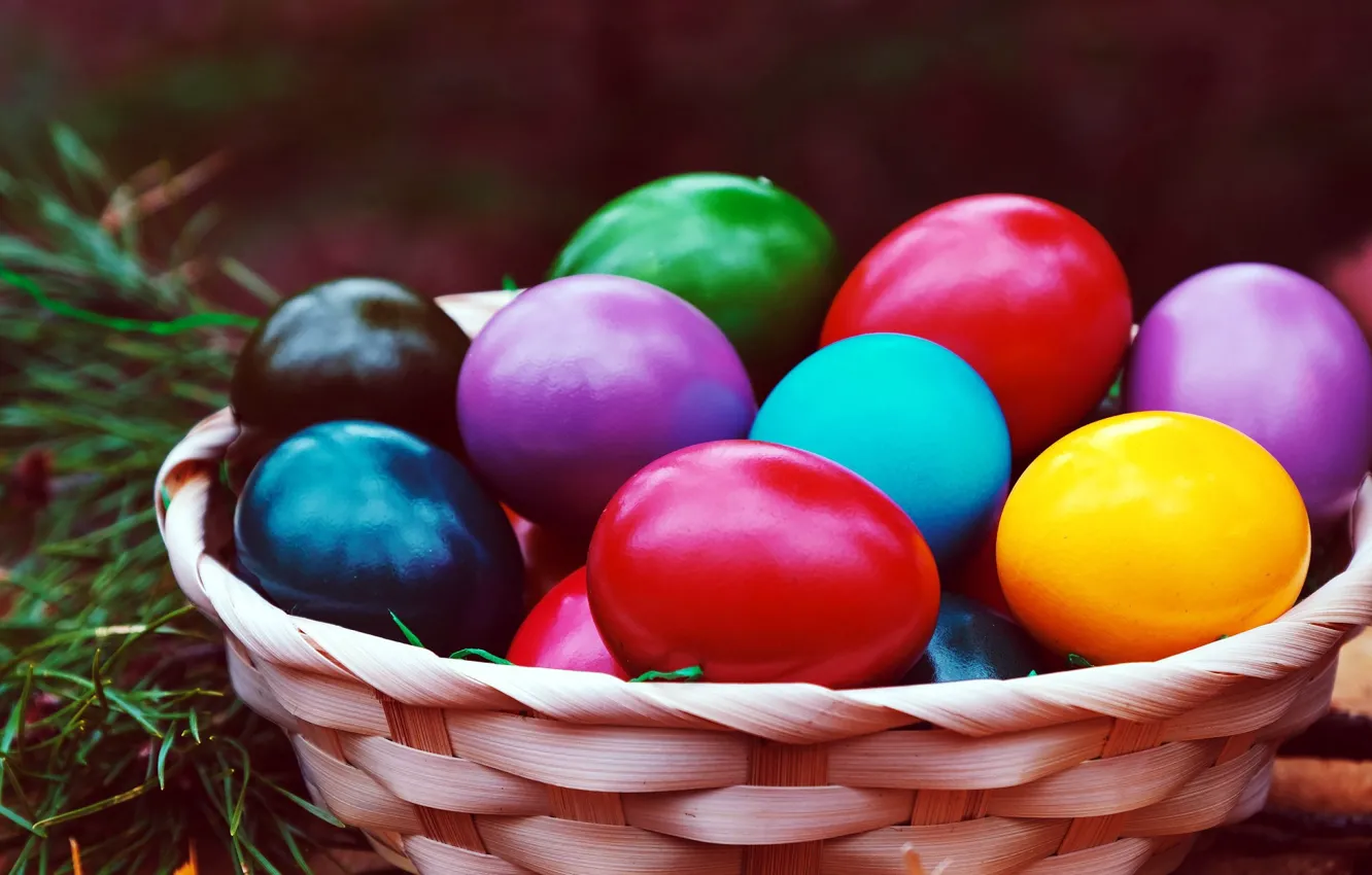 Photo wallpaper eggs, Easter, basket, painted, eggs