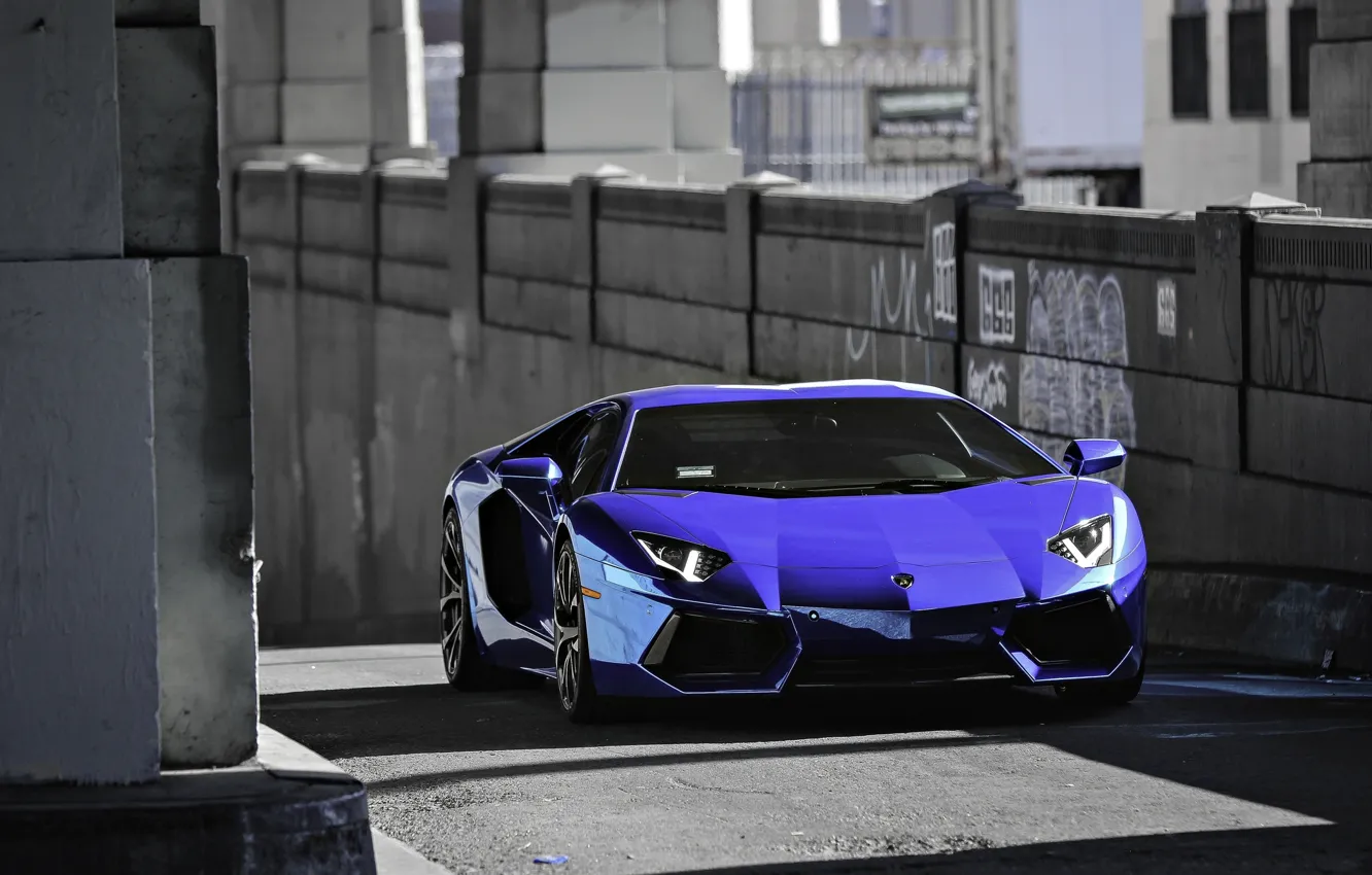 Photo wallpaper blue, shadows, lamborghini, Blik, blue, the front, aventador, lp700-4